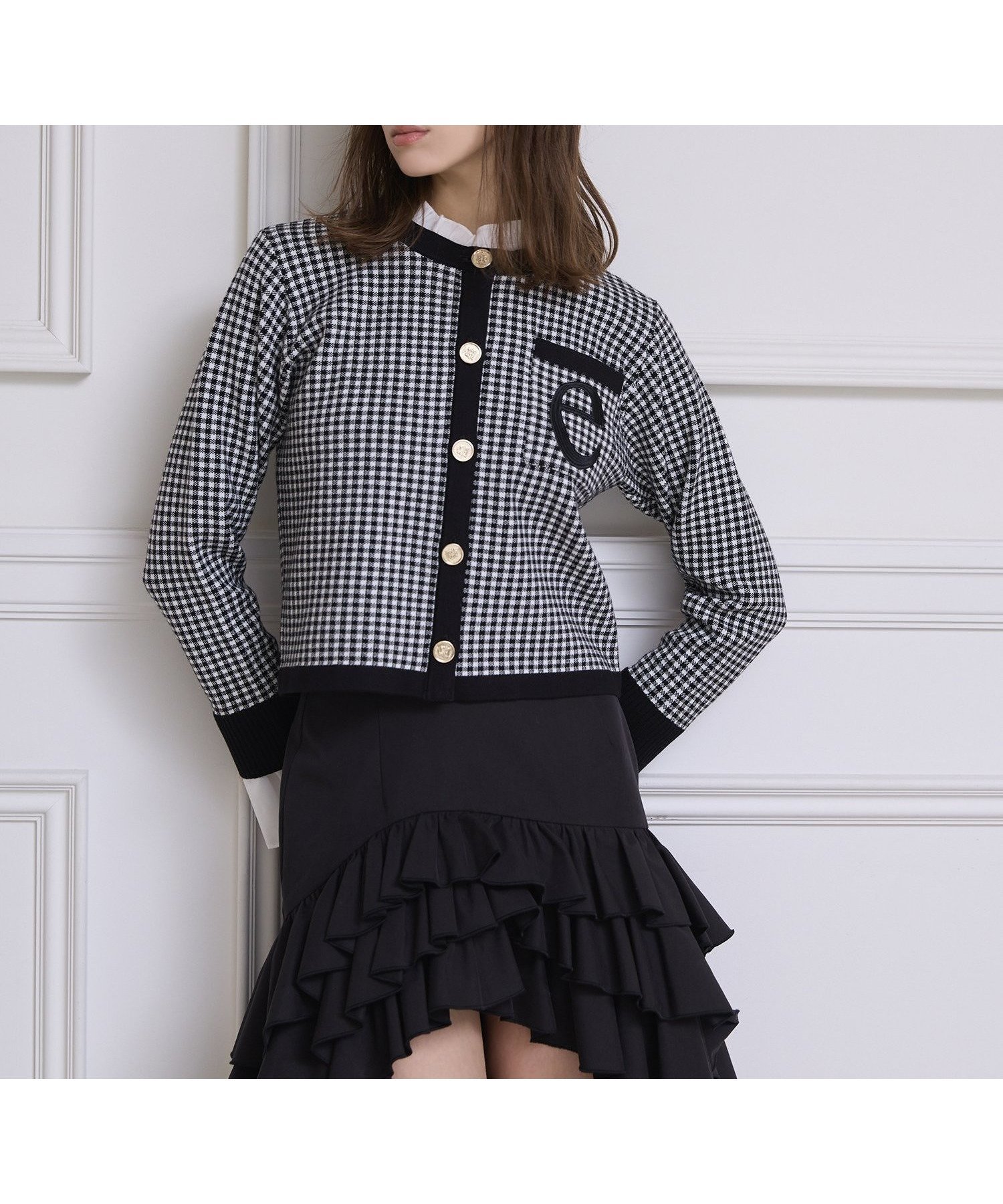 【エイミーイストワール/eimy istoire】のAttached collar ニットジャケット インテリア・キッズ・メンズ・レディースファッション・服の通販 founy(ファニー) 　ファッション　Fashion　レディースファッション　Fashion for Women　アウター　Coat / Outerwear Collection　レディースジャケット・軽アウター　Jackets　カーディガン　Cardigan, Knitwear　クラシカル　Classical, Vintage-Inspired　コンパクト　Compact, Small Size　ジャケット　Jacket, Outerwear　ダウン　Down, Puffer　デニム　Denim, Jeans Material　バランス　Balance, Style Balance　フェミニン　Feminine, Girly　フロント　Front, Front Design　ボトム　Bottoms, Lower Wear　ポケット　Pocket, Pocket Detail　ロング　Long, Long-Length　再入荷　Restock / Back in Stock　おすすめ　Recommended / Our Picks　エレガント 上品　Elegant　CHECK BLACK|ID: prp329100004865797 ipo3291000000036218388