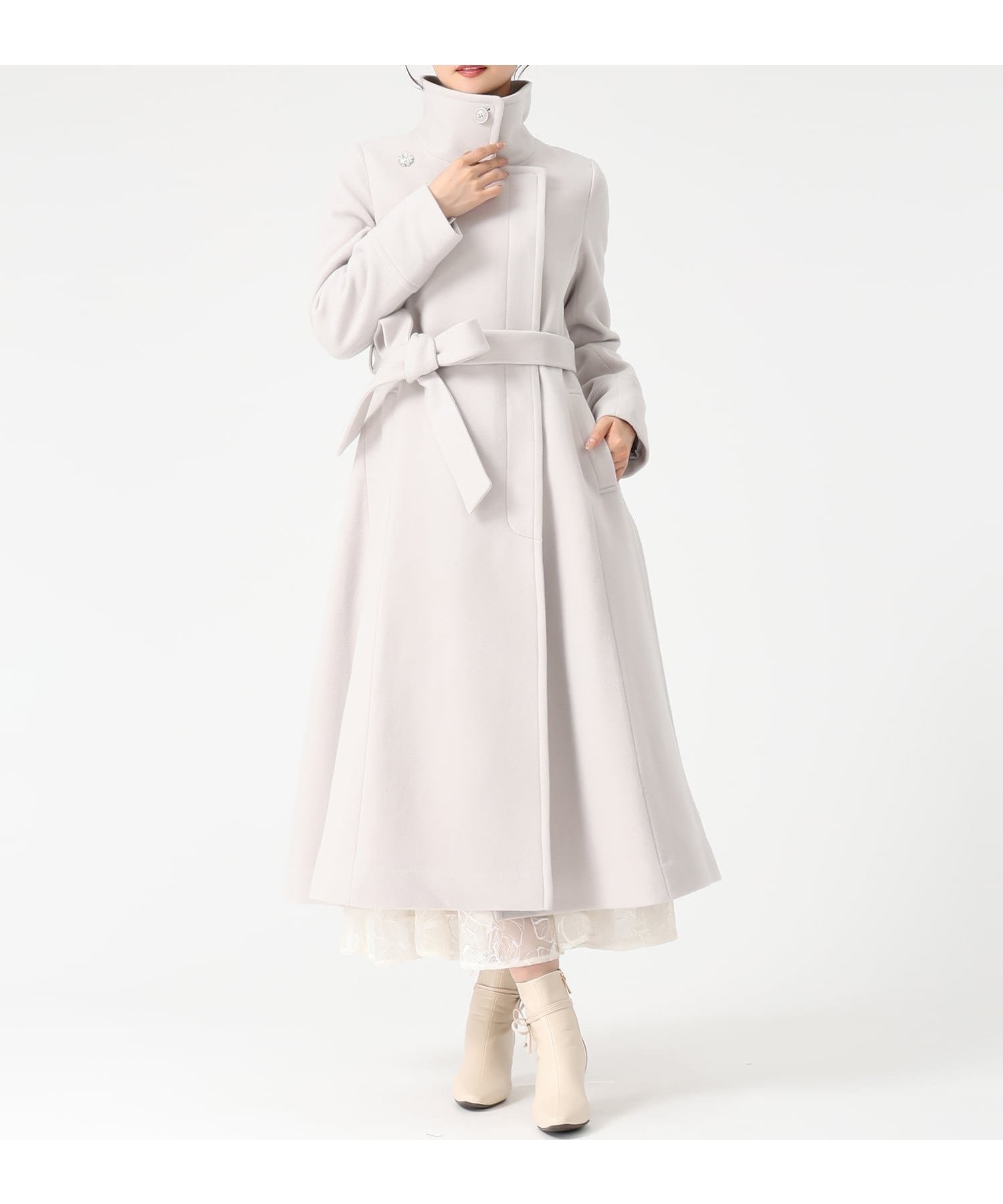 【ミッシュマッシュ/MISCH MASCH】のMM548606 ブローチ付きスタンドカラー3wayコート インテリア・キッズ・メンズ・レディースファッション・服の通販 founy(ファニー) 　ファッション　Fashion　レディースファッション　Fashion for Women　アウター　Coat / Outerwear Collection　コート・ロングコート・ピーコート　Long Coats, Peacoats & More　スタンド　Stand Collar, Upright Stand　デニム　Denim, Jeans Material　フェミニン　Feminine, Girly　ブローチ　Brooch, Pin Brooch　グレージュ|ID: prp329100004865798 ipo3291000000036218438