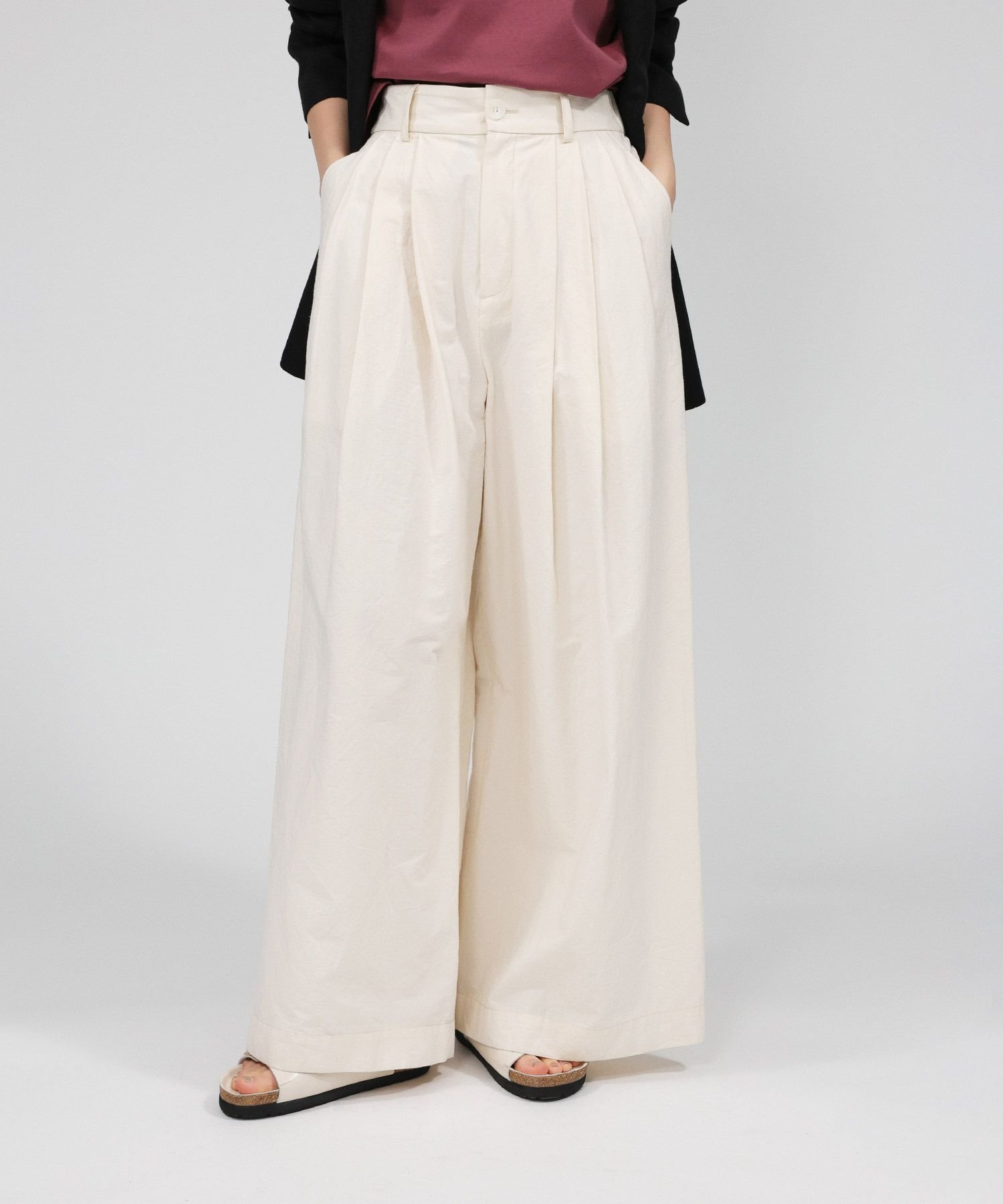 【バビロン/BABYLONE / KIDS】のウェザータックワイドパンツ インテリア・キッズ・メンズ・レディースファッション・服の通販 founy(ファニー) 　ファッション　Fashion　キッズファッション　Fashion for Kids　ボトムス　Bottoms　ウェーブ　Wavy Pattern　春　Spring　シューズ　Shoes, Footwear　シンプル　Simple, Minimal　フラット　Flat, Flat Shoes　フレア　Flare, Flared　リネン　Linen, Linen Fabric　再入荷　Restock / Back in Stock　アイボリー52|ID: prp329100004865852 ipo3291000000036218965