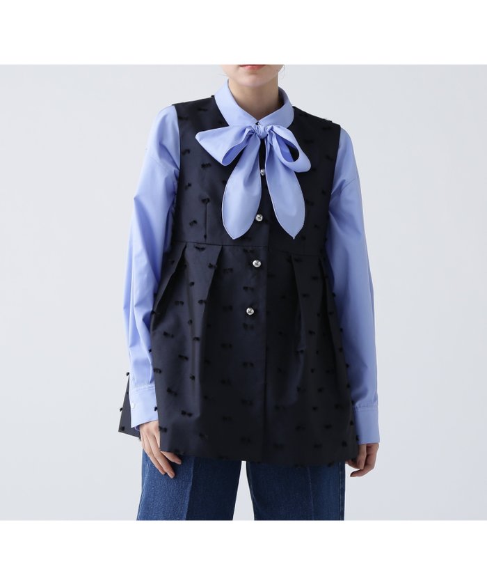 【エヌ ナチュラルビューティーベーシック/N.Natural Beauty basic】のNAVYNAVY リボンジャガードジレ インテリア・キッズ・メンズ・レディースファッション・服の通販 founy(ファニー) https://founy.com/ ファッション Fashion レディースファッション Fashion for Women アウター Coat / Outerwear Collection トップス・カットソー Cut & Sew Tops ベスト&ジレ / 重ね着スタイル Vests & Gilets インナー Innerwear ウォッシャブル Machine Washable ポケット Pocket, Pocket Detail リボン Ribbon, Bow ロング Long, Long-Length エレガント 上品 Elegant |ID: prp329100004865916 ipo3291000000036219423