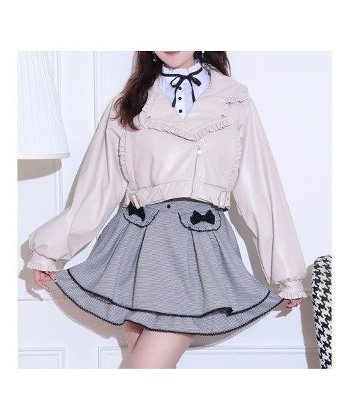 【ノエミ/NOEMIE】のバックリボンフリルライダース合皮ジャケット インテリア・キッズ・メンズ・レディースファッション・服の通販 founy(ファニー) 　ファッション　Fashion　レディースファッション　Fashion for Women　アウター　Coat / Outerwear Collection　レディースジャケット・軽アウター　Jackets　ライダースジャケット / レザースタイル　Riders Jackets & Biker Style　おすすめ　Recommended / Our Picks　ガーリー　Girly, Feminine Style　ジャケット　Jacket, Outerwear　バランス　Balance, Style Balance　フェミニン　Feminine, Girly　フリル　Frill, Ruffle　フレア　Flare, Flared　ミックス　Mix, Mixed Style　ライダースジャケット　Riders, Biker Jacket　ピンク|ID: prp329100004865982 ipo3291000000036219735