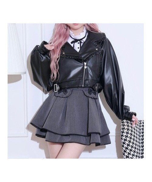【ノエミ/NOEMIE】のバックリボンフリルライダース合皮ジャケット インテリア・キッズ・メンズ・レディースファッション・服の通販 founy(ファニー) 　ファッション　Fashion　レディースファッション　Fashion for Women　アウター　Coat / Outerwear Collection　レディースジャケット・軽アウター　Jackets　ライダースジャケット / レザースタイル　Riders Jackets & Biker Style　おすすめ　Recommended / Our Picks　ガーリー　Girly, Feminine Style　ジャケット　Jacket, Outerwear　バランス　Balance, Style Balance　フェミニン　Feminine, Girly　フリル　Frill, Ruffle　フレア　Flare, Flared　ミックス　Mix, Mixed Style　ライダースジャケット　Riders, Biker Jacket　黒|ID: prp329100004865982 ipo3291000000036219736