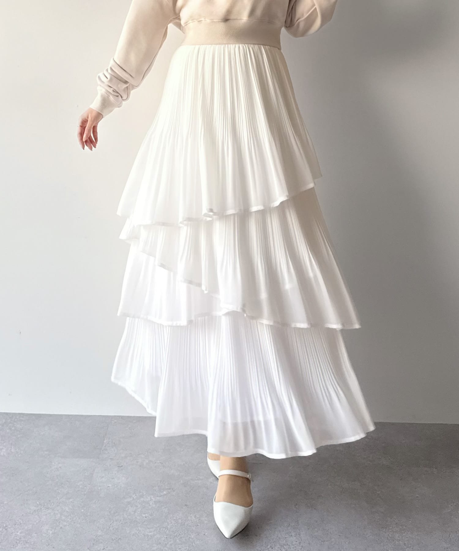 【ジュノア/JUNOAH】のmipiarl ランダムヘムプリーツティアードスカート インテリア・キッズ・メンズ・レディースファッション・服の通販 founy(ファニー) ファッション Fashion レディースファッション Fashion for Women スカート Skirts ティアードスカート Tiered Skirts ホワイト|ID: prp329100004865985 ipo3291000000036219749