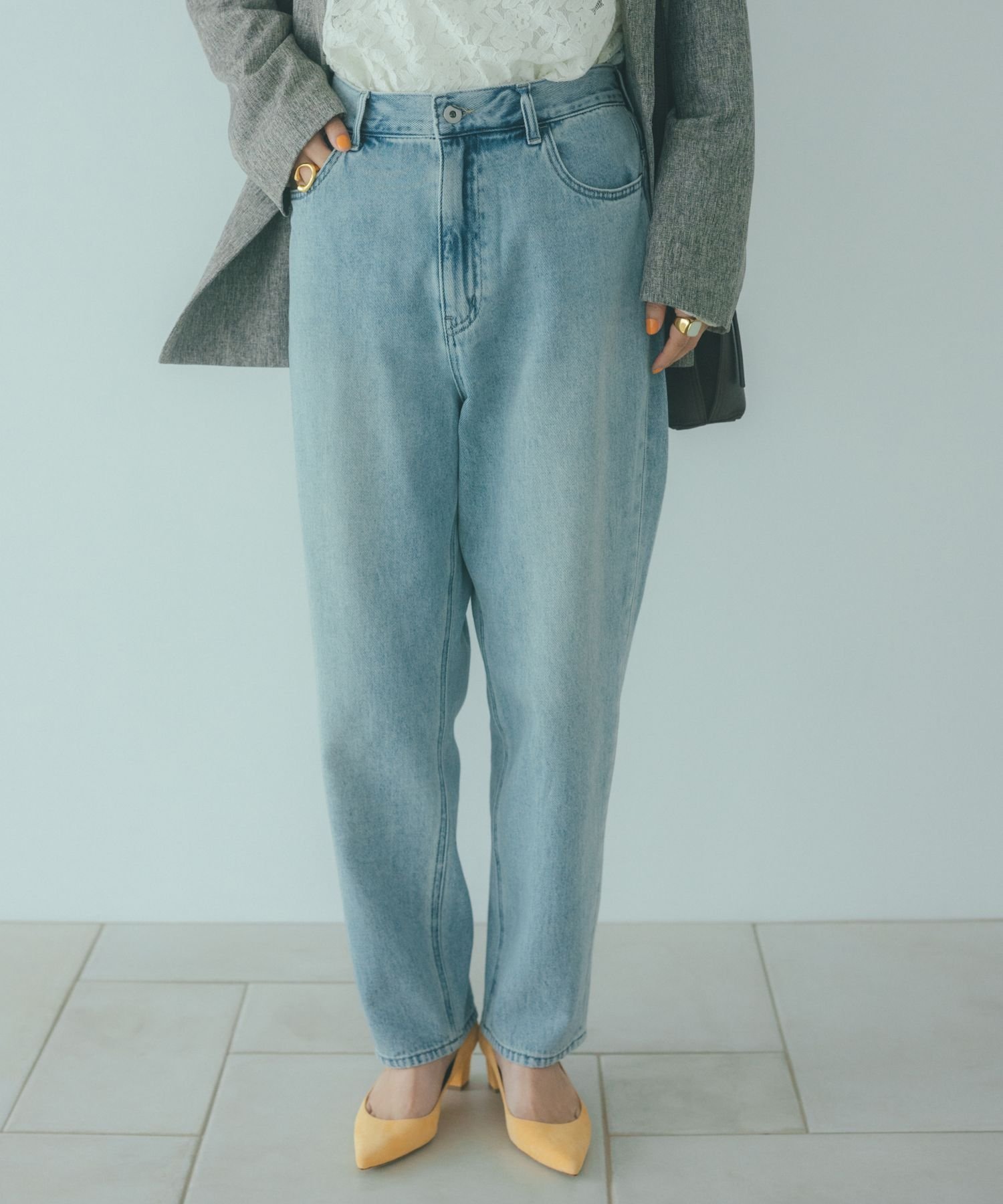 【スタディオ クリップ/studio CLIP】のテーパード甘織りデニムパンツ プチ・プラスサイズあり 《CLIP denim》 インテリア・キッズ・メンズ・レディースファッション・服の通販 founy(ファニー) 　ファッション　Fashion　レディースファッション　Fashion for Women　パンツ　Pants & Trousers　デニムパンツ・ジーンズ・美脚デニム　Denim Jeans & Pants　おすすめ　Recommended / Our Picks　スウェット / スエット　Sweatshirt, Sweatwear　テーパード　Tapered, Tapered Pants　デニム　Denim, Jeans Material　フィット　Fit, Slim Fit　ボトム　Bottoms, Lower Wear　ボーダー　Border, Stripe　レース　Lace, Lace Fabric　春　Spring　ヴィンテージライトブルー81|ID: prp329100004866047 ipo3291000000036220087