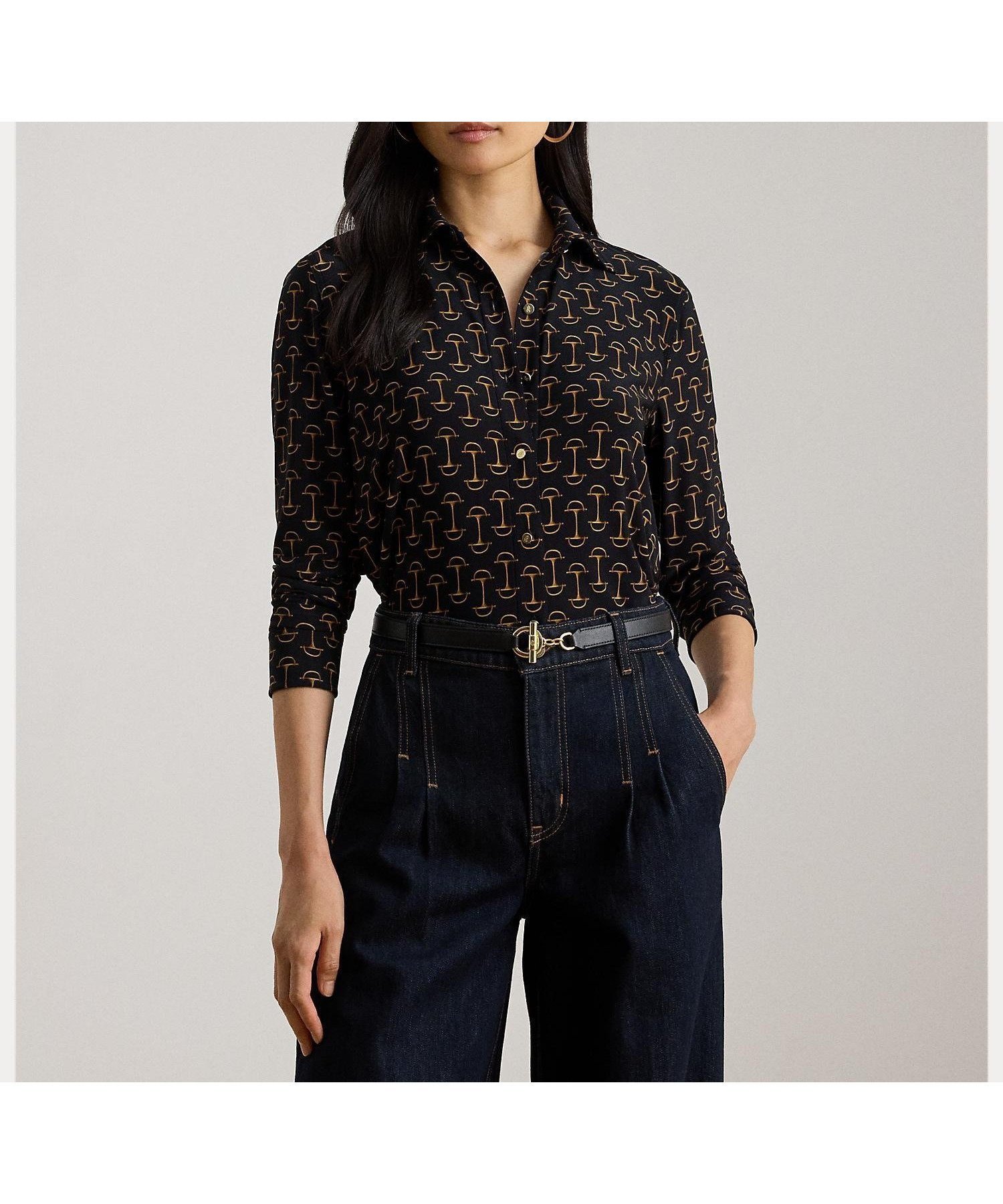 【ラルフローレン/RALPH LAUREN】のスリム フィット ジオプリント ストレッチ ジャージー シャツ 人気、トレンドファッション・服の通販 founy(ファニー) 　ファッション　Fashion　レディースファッション　Fashion for Women　トップス・カットソー　Cut & Sew Tops　シャツ・ブラウス・オフィスカジュアル　Elegant Blouses & Button-Ups　カフス　Cuff Design　ストレッチ　Stretch, Stretchy Fabric　ストレート　Straight, Straight Cut　スリム　Slim, Slim Fit　スリーブ　Sleeve, Long Sleeve / Short Sleeve　フィット　Fit, Slim Fit　プリント　Print, Printed Pattern　プリーツ　Pleats, Pleated　ボックス　Boxy, Box Shape　メタル　Metal, Metal Parts　ヨーク　Yoke, Yoke Design　ラウンド　Round, Round Neck　長袖　Long Sleeve, Full Sleeve　 other-1|ID: prp329100004866053 ipo3291000000036220121