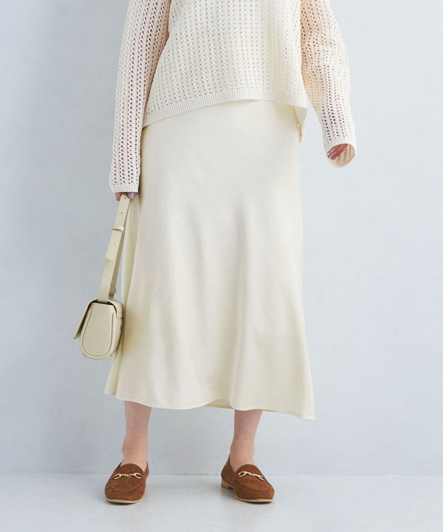 【ユナイテッドアローズ/UNITED ARROWS】のワッシャー サテン ナロー スカート インテリア・キッズ・メンズ・レディースファッション・服の通販 founy(ファニー) 　ファッション　Fashion　レディースファッション　Fashion for Women　スカート　Skirts　春　Spring　秋　Autumn　カットソー　Cut and Sewn Top　サテン　Satin, Glossy Fabric　スウェット / スエット　Sweatshirt, Sweatwear　ドット　Polka Dot, Dot Pattern　フレア　Flare, Flared　フロント　Front, Front Design　ロング　Long, Long-Length　ワッシャー　Washer, Crinkled Finish　冬　Winter / This Winter　アウトレット　Outlet / Clearance　おすすめ　Recommended / Our Picks　夏　Summer　エレガント 上品　Elegant　OFF WHITE|ID: prp329100004866074 ipo3291000000036220257