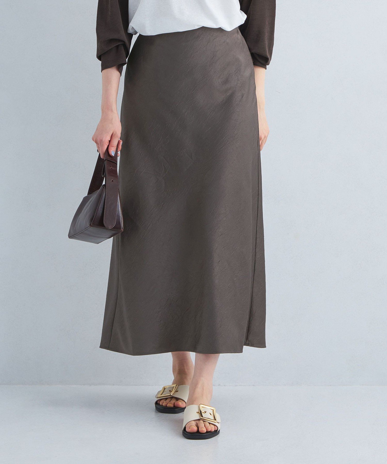 【ユナイテッドアローズ/UNITED ARROWS】のワッシャー サテン ナロー スカート インテリア・キッズ・メンズ・レディースファッション・服の通販 founy(ファニー) 　ファッション　Fashion　レディースファッション　Fashion for Women　スカート　Skirts　春　Spring　秋　Autumn　カットソー　Cut and Sewn Top　サテン　Satin, Glossy Fabric　スウェット / スエット　Sweatshirt, Sweatwear　ドット　Polka Dot, Dot Pattern　フレア　Flare, Flared　フロント　Front, Front Design　ロング　Long, Long-Length　ワッシャー　Washer, Crinkled Finish　冬　Winter / This Winter　アウトレット　Outlet / Clearance　おすすめ　Recommended / Our Picks　夏　Summer　エレガント 上品　Elegant　DK.GRAY|ID: prp329100004866074 ipo3291000000036220258