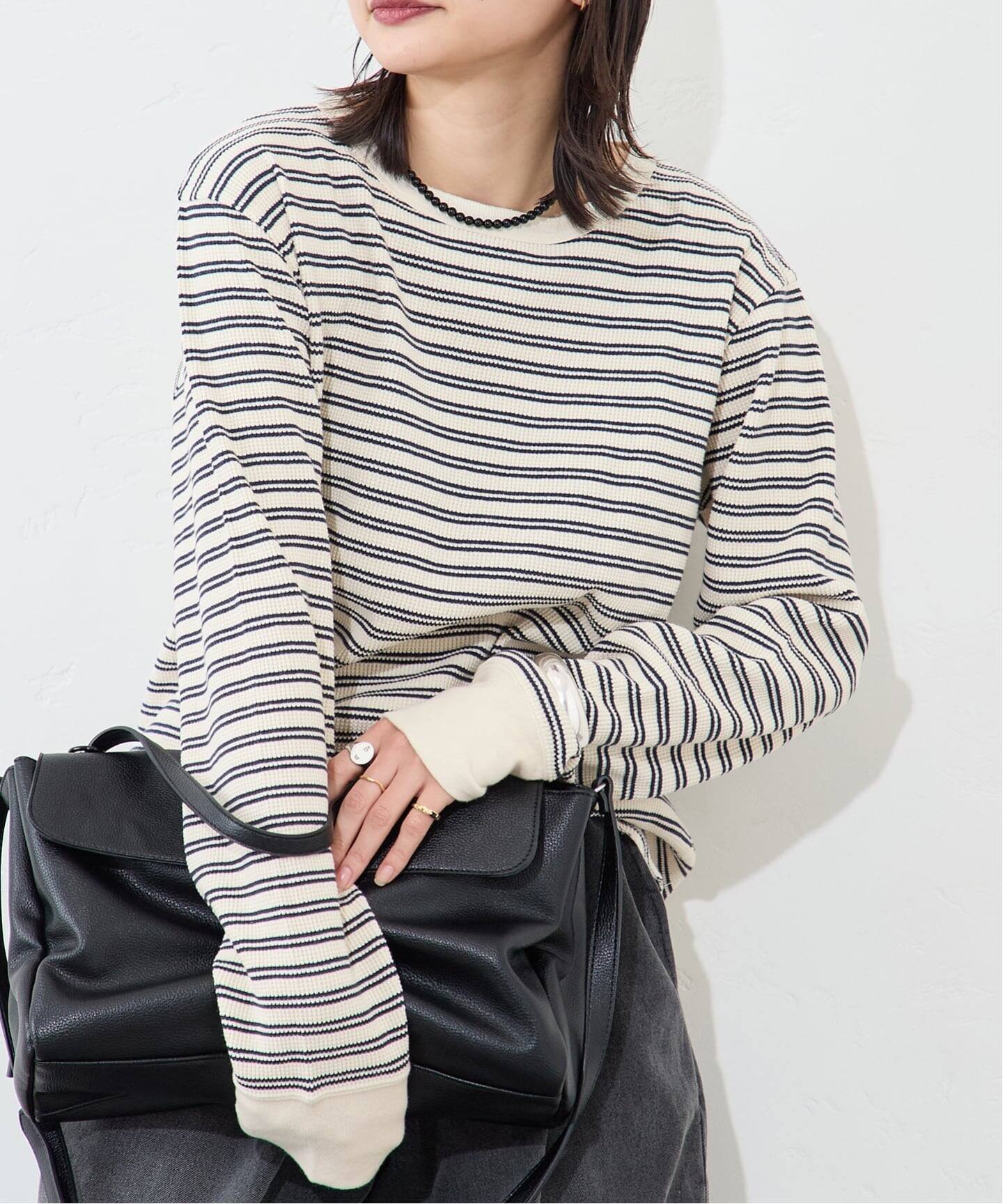 【ジャーナルスタンダード/JOURNAL STANDARD】のワッフルボーダープルオーバー インテリア・キッズ・メンズ・レディースファッション・服の通販 founy(ファニー) 　ファッション　Fashion　レディースファッション　Fashion for Women　トップス・カットソー　Cut & Sew Tops　カジュアルプルオーバー・ニットトップス　Pullovers & Knit Tops / Casual Pullovers　ルーズ　Loose, Oversized　定番　Standard, Basic Item　ホワイト B|ID: prp329100004866076 ipo3291000000036220285