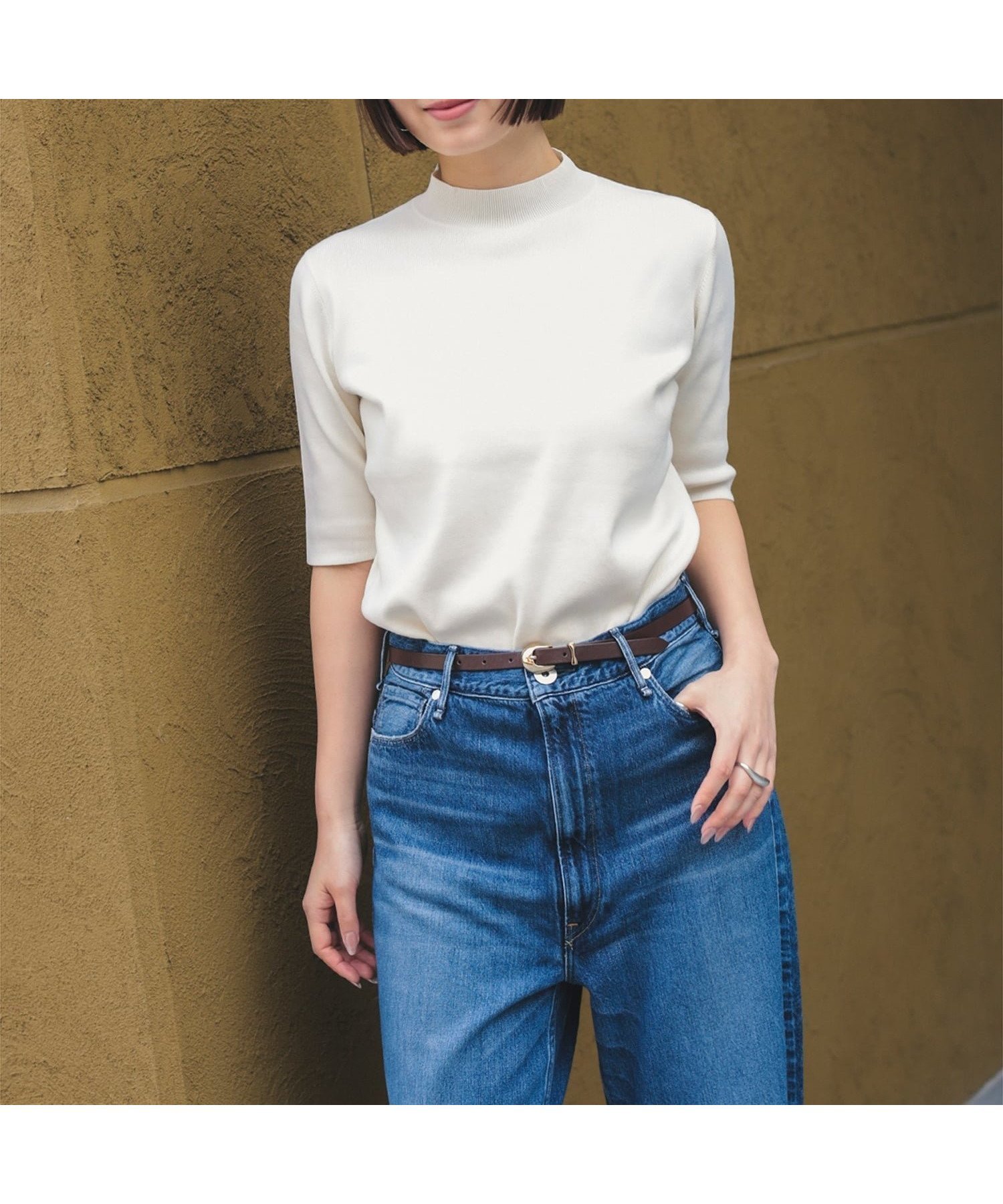 【デミルクス ビームス/Demi-Luxe BEAMS】のシンプル モックネック ニット .M インテリア・キッズ・メンズ・レディースファッション・服の通販 founy(ファニー) 　ファッション　Fashion　レディースファッション　Fashion for Women　トップス・カットソー　Cut & Sew Tops　ニット　Knit Tops & Sweaters　キャミソール　Camisole, Spaghetti Strap Top　シンプル　Simple, Minimal　ストレッチ　Stretch, Stretchy Fabric　セットアップ　Set-Up, Coordinated Outfit　タイトスカート　Pencil Skirt, Tight Skirt　ブラウジング　Blouson Silhouette, Cinched Waist　ミラノリブ　Milano Rib, Milano Stitch　モックネック　Mock Neck, Short Turtleneck　エレガント 上品　Elegant　OFF WHITE|ID: prp329100004866257 ipo3291000000036228890