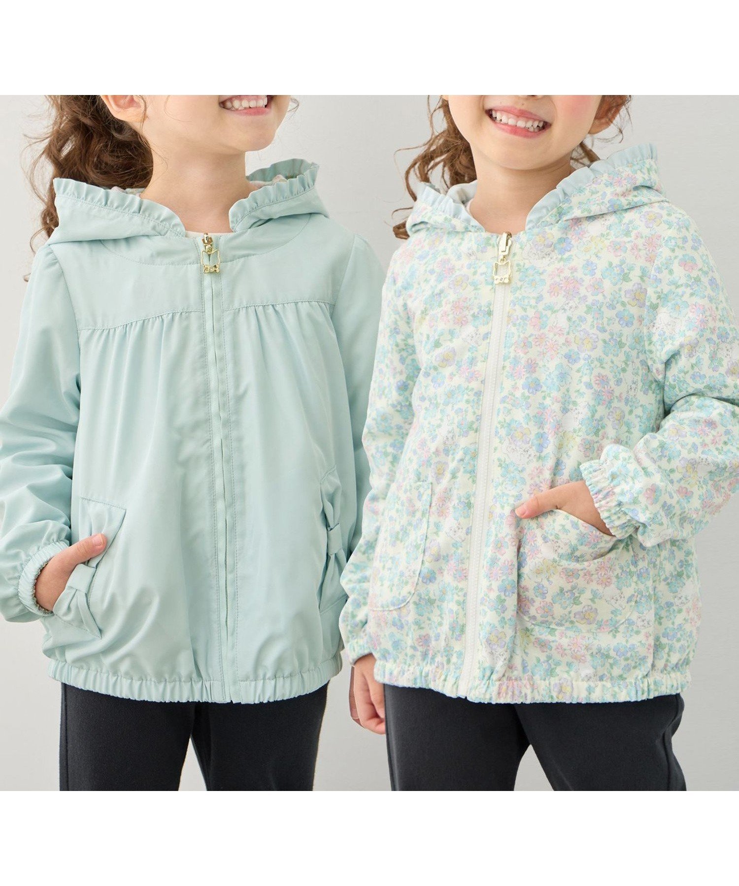 【エニー/ANY / KIDS】の【フード取り外し/洗濯機可能】撥水加工リバーシブルゾン インテリア・キッズ・メンズ・レディースファッション・服の通販 founy(ファニー) 　ファッション　Fashion　キッズファッション　Fashion for Kids　ガーリー　Girly, Feminine Style　チャーム　Charm, Pendant　ネコ　Cat, Feline Motif　ブルゾン　Blouson, Bomber Jacket　ポケット　Pocket, Pocket Detail　モチーフ　Motif, Design Theme　無地　Plain, Solid Color　リバーシブル　Reversible, Two-Sided　リボン　Ribbon, Bow　ミント[062]|ID: prp329100004866625 ipo3291000000036247895
