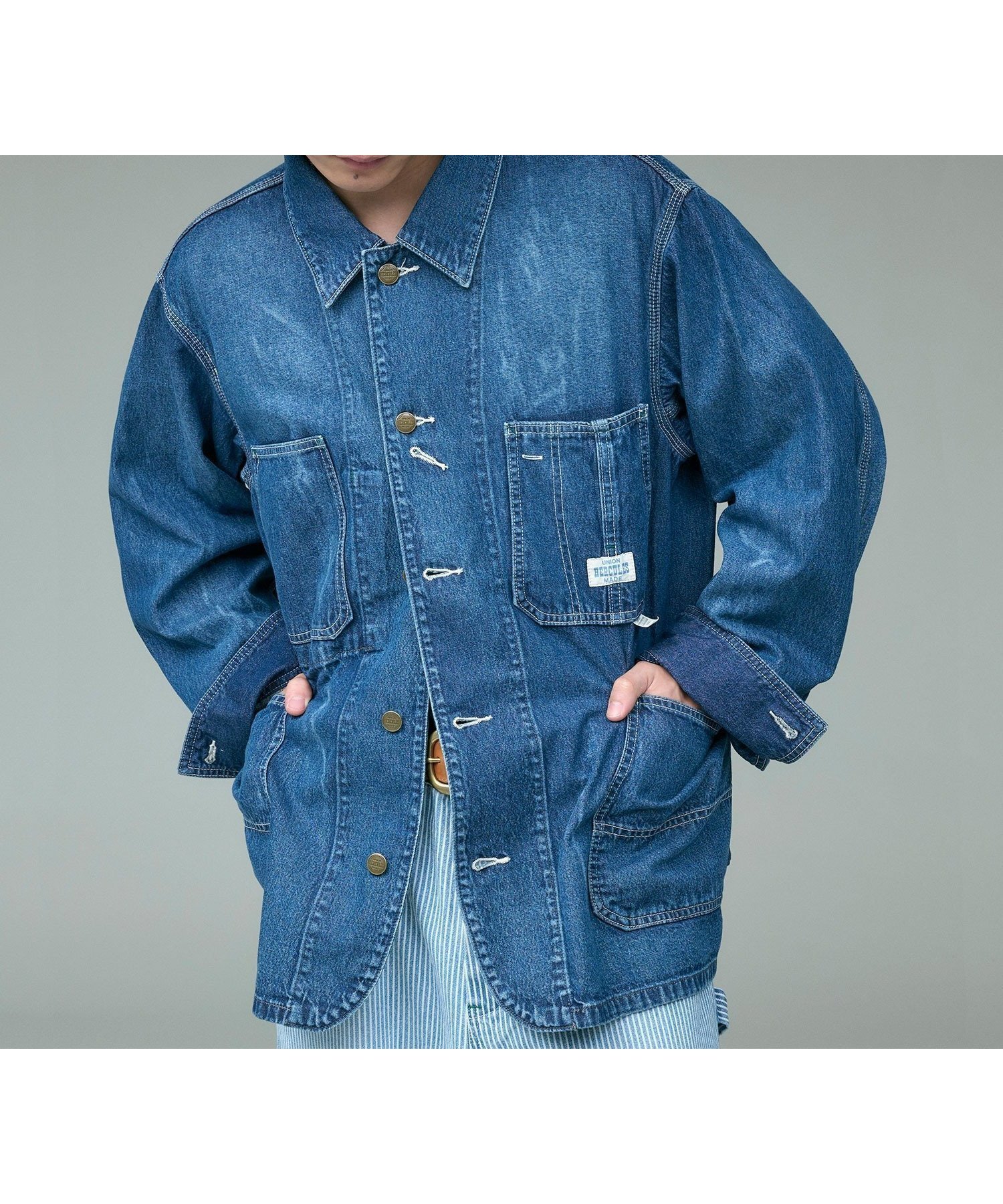 【ジョンブル プライベート ラボ/Johnbull Private labo / MEN】の【UNION HERCULES MADE】CHORE JACKET 人気、トレンドファッション・服の通販 founy(ファニー) 　ファッション　Fashion　メンズファッション　Fashion for Men　インナー　Innerwear　ヴィンテージ　Vintage Style　ジャケット　Jacket, Outerwear　ダメージ　Distressed, Destroyed　デニム　Denim, Jeans Material　ブリーチ　Bleach, Washed Finish　ボックス　Boxy, Box Shape　ポケット　Pocket, Pocket Detail　ワーク　Workwear, Utility Style　 other-1|ID: prp329100004866639 ipo3291000000036247987