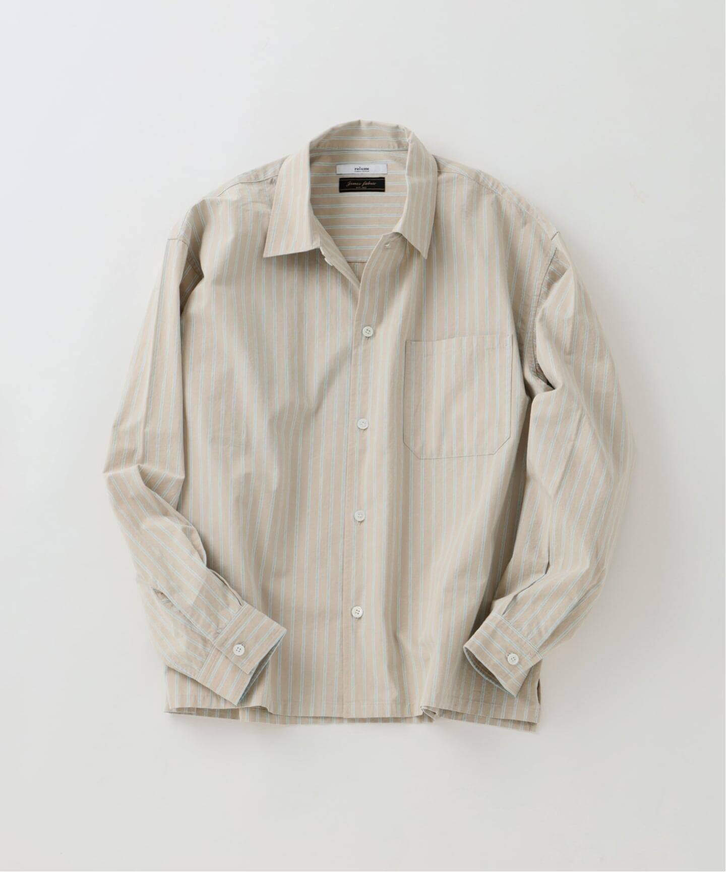 【ジャーナルスタンダード レリューム/JOURNAL STANDARD relume / MEN】のJAMES FABRIC / ジェームスファブリック ボックスシルエット シャツ 人気、トレンドファッション・服の通販 founy(ファニー) 　ファッション　Fashion　メンズファッション　Fashion for Men　インナー　Innerwear　ウォッシュ　Washed Finish　春　Spring　カーディガン　Cardigan, Knitwear　ジャケット　Jacket, Outerwear　スクエア　Square, Square Shape　ストライプ　Stripe, Striped Pattern　スラックス　Slacks, Dress Pants　チェック　Check, Plaid, Tartan　トレンド　Trend, Trending Now　ドレス　Dress, One-Piece　バランス　Balance, Style Balance　ファブリック　Fabric, Textile　ブロード　Broadcloth, Fine Cotton　ボックス　Boxy, Box Shape　別注　Limited Edition, Custom Order　無地　Plain, Solid Color　リラックス　Relax, Relaxed Fit　ワイド　Wide, Wide Fit　 other-1|ID: prp329100004866646 ipo3291000000036248019
