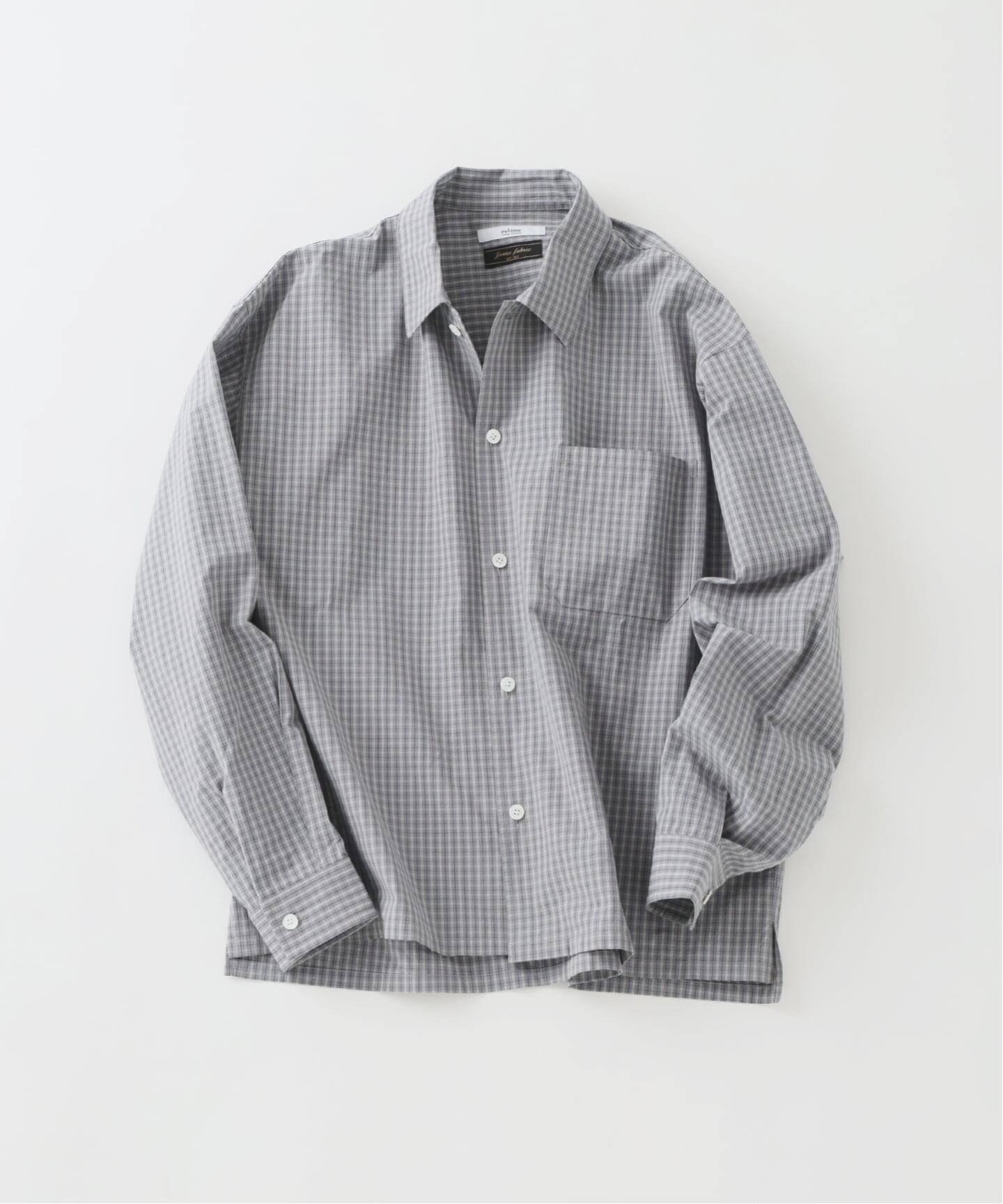 【ジャーナルスタンダード レリューム/JOURNAL STANDARD relume / MEN】のJAMES FABRIC / ジェームスファブリック ボックスシルエット シャツ インテリア・キッズ・メンズ・レディースファッション・服の通販 founy(ファニー) 　ファッション　Fashion　メンズファッション　Fashion for Men　インナー　Innerwear　ウォッシュ　Washed Finish　春　Spring　カーディガン　Cardigan, Knitwear　ジャケット　Jacket, Outerwear　スクエア　Square, Square Shape　ストライプ　Stripe, Striped Pattern　スラックス　Slacks, Dress Pants　チェック　Check, Plaid, Tartan　トレンド　Trend, Trending Now　ドレス　Dress, One-Piece　バランス　Balance, Style Balance　ファブリック　Fabric, Textile　ブロード　Broadcloth, Fine Cotton　ボックス　Boxy, Box Shape　別注　Limited Edition, Custom Order　無地　Plain, Solid Color　リラックス　Relax, Relaxed Fit　ワイド　Wide, Wide Fit　グレー|ID: prp329100004866646 ipo3291000000036248021