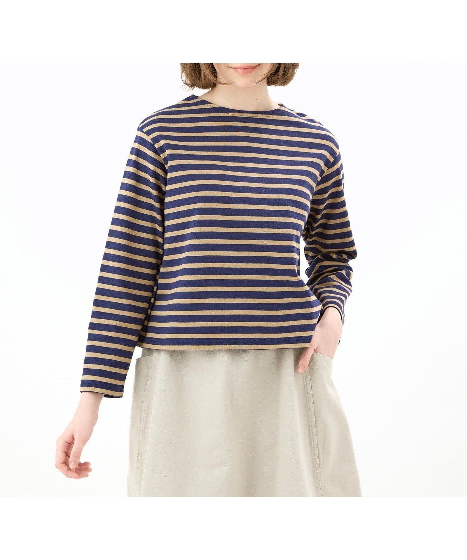 【ビショップ/Bshop】のコットンロード クルーネックTシャツ WOMEN インテリア・キッズ・メンズ・レディースファッション・服の通販 founy(ファニー) 　ファッション　Fashion　レディースファッション　Fashion for Women　トップス・カットソー　Cut & Sew Tops　シャツ・ブラウス・オフィスカジュアル　Elegant Blouses & Button-Ups　ロングTシャツ・Tシャツ　Longline T-Shirts & Tees　カットソー　Cut and Sewn Top　軽量　Lightweight, Ultra Light　長袖　Long Sleeve, Full Sleeve　フランス　France, French　フロント　Front, Front Design　ボーダー　Border, Stripe　NAVY系1|ID: prp329100004866653 ipo3291000000036248118