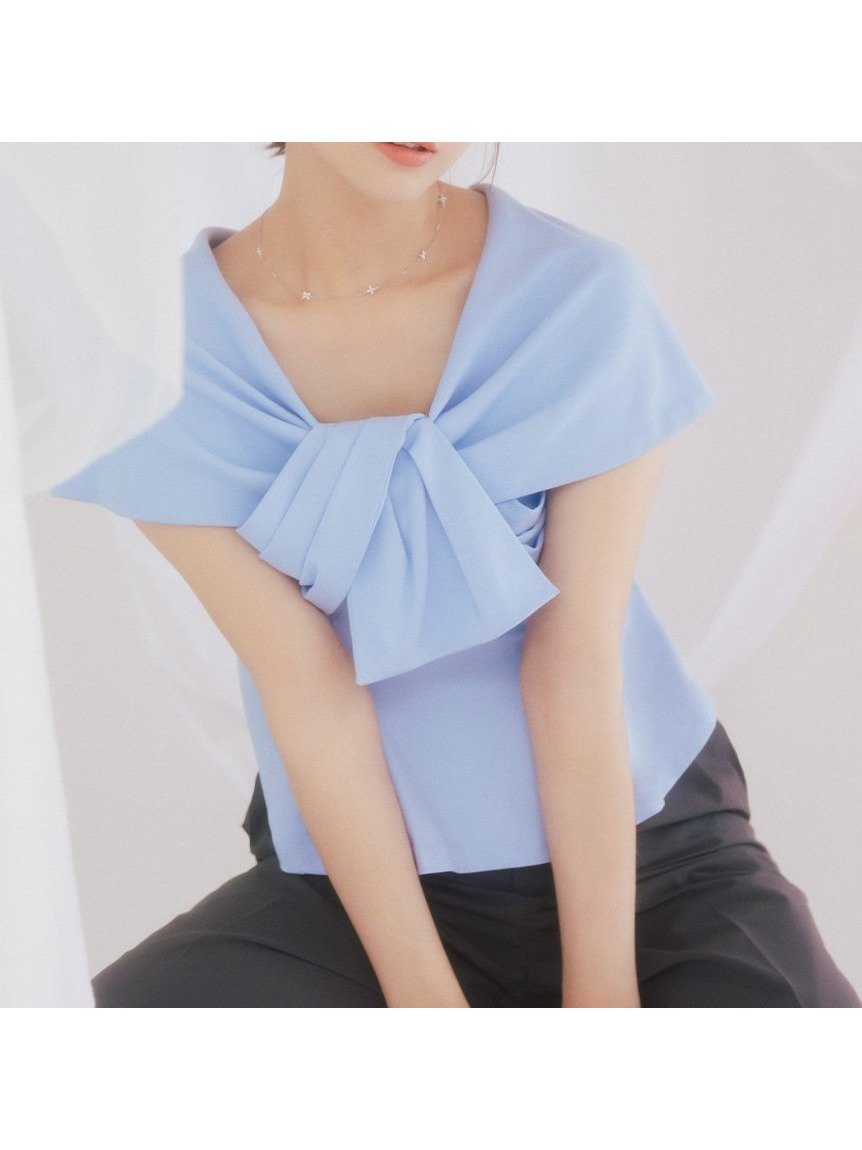 【セルフォード/CELFORD】のリボンモチーフカットソー インテリア・キッズ・メンズ・レディースファッション・服の通販 founy(ファニー) 　ファッション　Fashion　レディースファッション　Fashion for Women　トップス・カットソー　Cut & Sew Tops　カットソー・ベーシックTシャツ　Cut-and-Sewn Tops / Stretch Tees & Basics　エレガント 上品　Elegant　カットソー　Cut and Sewn Top　スマート　Smart, Elegant　デコルテ　Décolleté, Neckline　ペプラム　Peplum, Flared Hem　モチーフ　Motif, Design Theme　リボン　Ribbon, Bow　今季　This Season, Current Season　SAX[083]|ID: prp329100004866659 ipo3291000000036248202