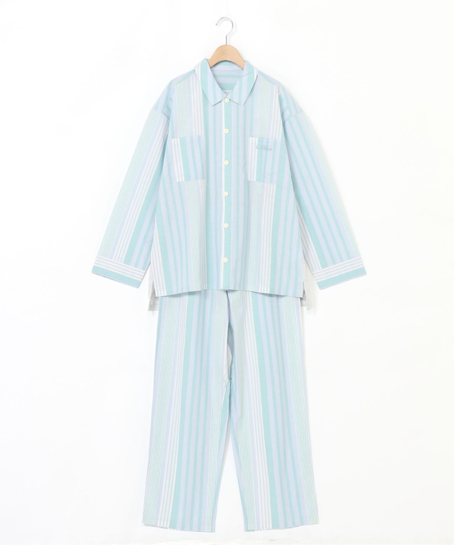 【キッドブルー/KID BLUE】の25ストライプ 天竺 長袖パジャマ インテリア・キッズ・メンズ・レディースファッション・服の通販 founy(ファニー) 　ファッション　Fashion　レディースファッション　Fashion for Women　トップス・カットソー　Cut & Sew Tops　ストライプ　Stripe, Striped Pattern　スリット　Slit, Slit Detail　バランス　Balance, Style Balance　パジャマ　Pajamas, Sleepwear　パステル　Pastel, Soft Color　ベーシック　Basic, Essential　ボックス　Boxy, Box Shape　ボトム　Bottoms, Lower Wear　ポケット　Pocket, Pocket Detail　リラックス　Relax, Relaxed Fit　長袖　Long Sleeve, Full Sleeve　サックス|ID: prp329100004866677 ipo3291000000036248325