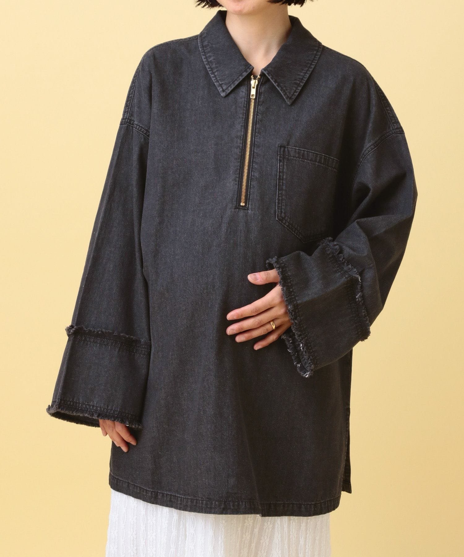 【レプシィム ローリーズファーム/LEPSIM LOWRYS FARM】の【産前・産後対応】マタニティ/デニムZIPチュニック インテリア・キッズ・メンズ・レディースファッション・服の通販 founy(ファニー) 　ファッション　Fashion　キッズファッション　Fashion for Kids　おすすめ　Recommended / Our Picks　インナー　Innerwear　チュニック　Tunic, Long Top　デニム　Denim, Jeans Material　フリンジ　Fringe, Tassel　フレア　Flare, Flared　レース　Lace, Lace Fabric　グレー18|ID: prp329100004867362 ipo3291000000036257046