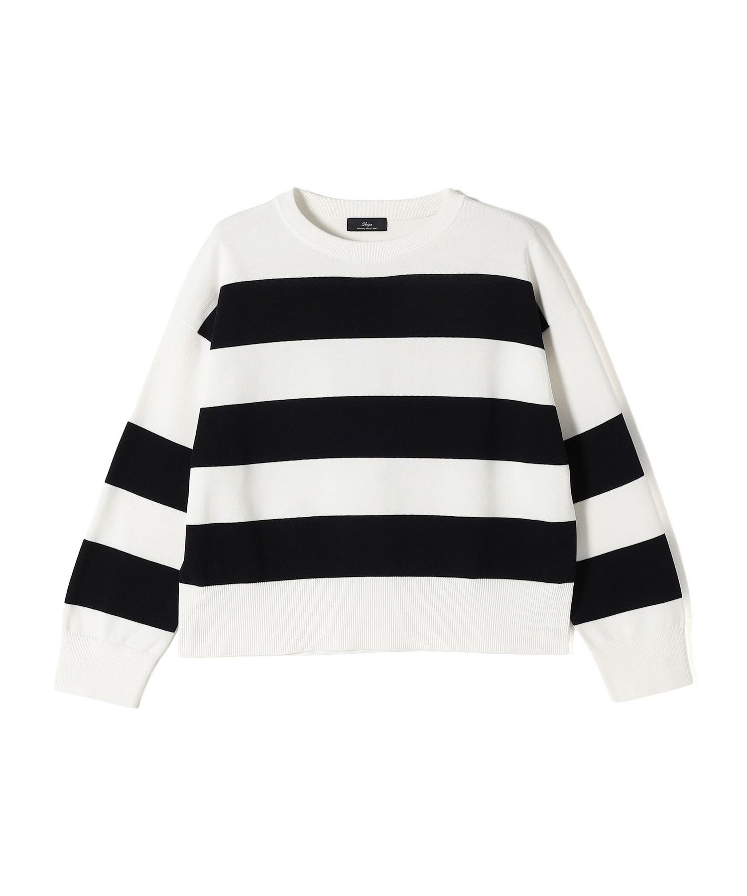 【シップス フォー ウィメン/SHIPS】のSHIPS Primary Navy Label ガス コットン ワイド ボーダー クルーネック インテリア・キッズ・メンズ・レディースファッション・服の通販 founy(ファニー) 　ファッション　Fashion　レディースファッション　Fashion for Women　ベーシック　Basic, Essential　ボーダー　Border, Stripe　ワイド　Wide, Wide Fit　エレガント 上品　Elegant　オフホワイト|ID: prp329100004867396 ipo3291000000036257761