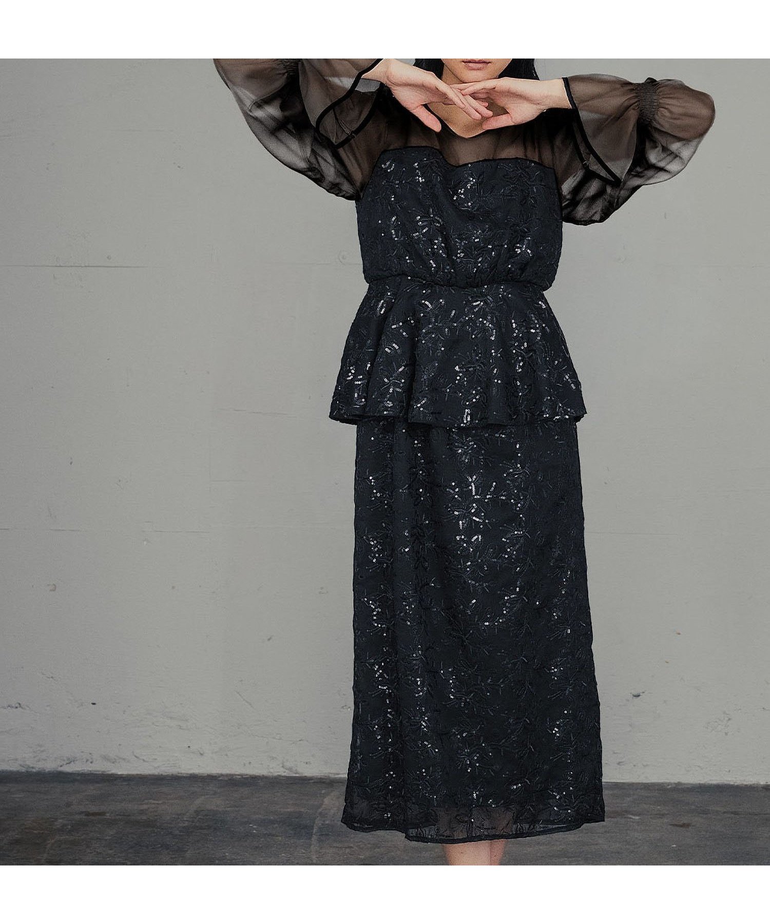 【その他のブランド/Other】のシアースリーブ ペプラム スパンコール 結婚式 ワンピース パーティードレス インテリア・キッズ・メンズ・レディースファッション・服の通販 founy(ファニー) 　ファッション　Fashion　レディースファッション　Fashion for Women　ワンピース　Dresses　フォーマル・パーティードレス・結婚式用ドレス　Elegant & Casual Dresses　ギャザー　Gathered, Ruffled　クラシカル　Classical, Vintage-Inspired　シアー　Sheer, See-Through　シフォン　Chiffon, Lightweight Fabric　シャーリング　Shirring, Ruched　スパンコール　Sequins, Sequin Embellishment　スリーブ　Sleeve, Long Sleeve / Short Sleeve　ドッキング　Docking, Mixed Material　ドレス　Dress, One-Piece　ビンテージ　Vintage, Retro Style　フリル　Frill, Ruffle　ペプラム　Peplum, Flared Hem　ヨーク　Yoke, Yoke Design　再入荷　Restock / Back in Stock　おすすめ　Recommended / Our Picks　結婚式　Wedding　披露宴　Wedding Reception　二次会　After Party　BK|ID: prp329100004867455 ipo3291000000036258236