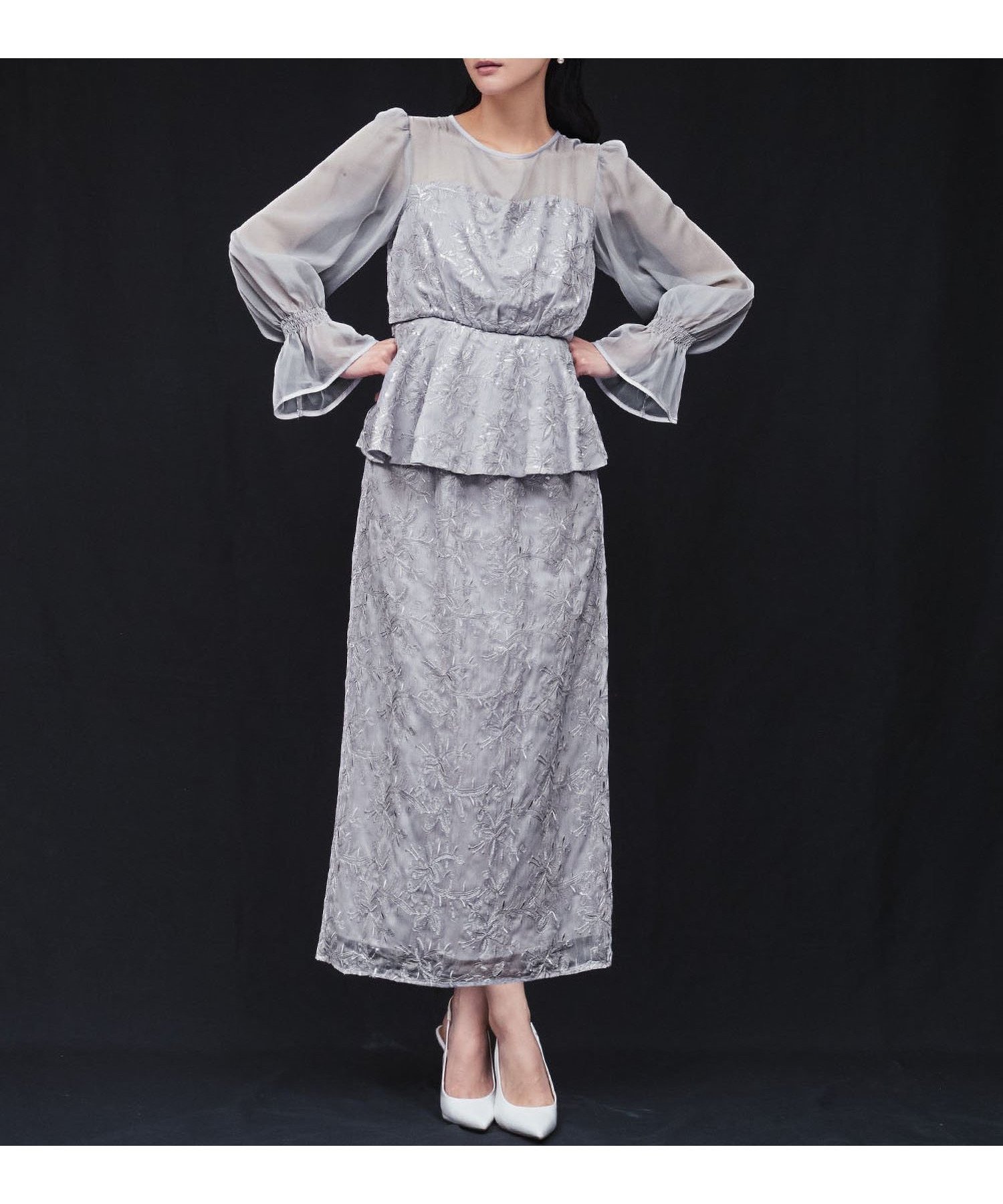 【その他のブランド/Other】のシアースリーブ ペプラム スパンコール 結婚式 ワンピース パーティードレス インテリア・キッズ・メンズ・レディースファッション・服の通販 founy(ファニー) 　ファッション　Fashion　レディースファッション　Fashion for Women　ワンピース　Dresses　フォーマル・パーティードレス・結婚式用ドレス　Elegant & Casual Dresses　ギャザー　Gathered, Ruffled　クラシカル　Classical, Vintage-Inspired　シアー　Sheer, See-Through　シフォン　Chiffon, Lightweight Fabric　シャーリング　Shirring, Ruched　スパンコール　Sequins, Sequin Embellishment　スリーブ　Sleeve, Long Sleeve / Short Sleeve　ドッキング　Docking, Mixed Material　ドレス　Dress, One-Piece　ビンテージ　Vintage, Retro Style　フリル　Frill, Ruffle　ペプラム　Peplum, Flared Hem　ヨーク　Yoke, Yoke Design　再入荷　Restock / Back in Stock　おすすめ　Recommended / Our Picks　結婚式　Wedding　披露宴　Wedding Reception　二次会　After Party　GRY|ID: prp329100004867455 ipo3291000000036258238