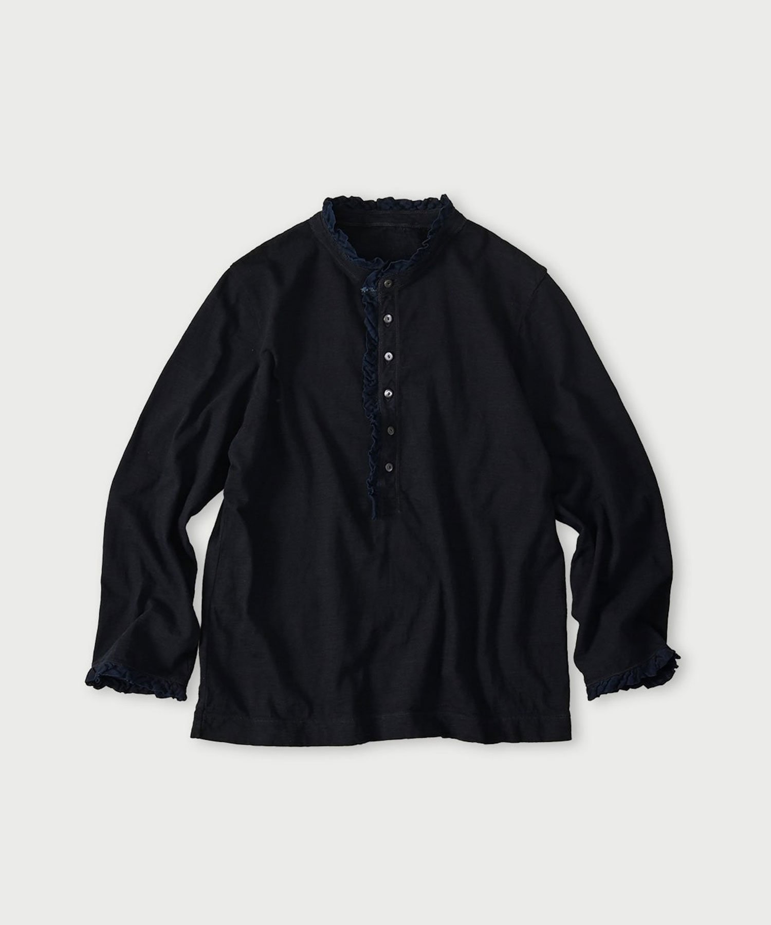 【フォーティファイブ アール/45R】のフリル天竺の四角ヘンリー(インディゴ 濃) インテリア・キッズ・メンズ・レディースファッション・服の通販 founy(ファニー) 　ファッション　Fashion　レディースファッション　Fashion for Women　インディゴ　Indigo Denim　グラデーション　Gradient, Ombre　コンパクト　Compact, Small Size　ダメージ　Distressed, Destroyed　デニム　Denim, Jeans Material　フリル　Frill, Ruffle　影色納戸 濃|ID: prp329100004867903 ipo3291000000036266250