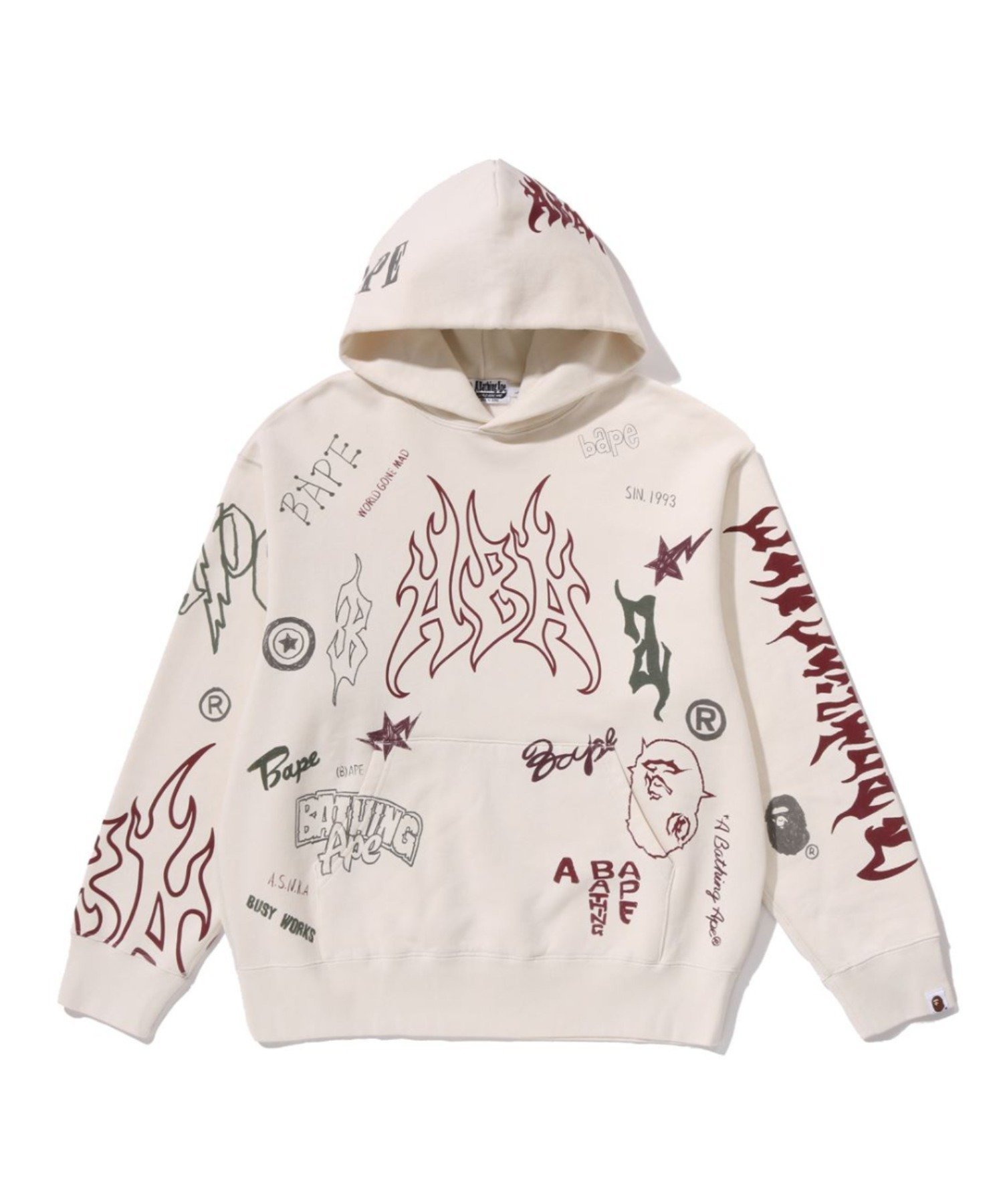 【ア ベイシング エイプ/A BATHING APE】のALLOVER PRINT RELAXED FIT PULLOVER HOODIE インテリア・キッズ・メンズ・レディースファッション・服の通販 founy(ファニー) 　ファッション　Fashion　レディースファッション　Fashion for Women　トップス・カットソー　Cut & Sew Tops　カジュアルプルオーバー・ニットトップス　Pullovers & Knit Tops / Casual Pullovers　プリント　Print, Printed Pattern　IVORY|ID: prp329100004867919 ipo3291000000036267062