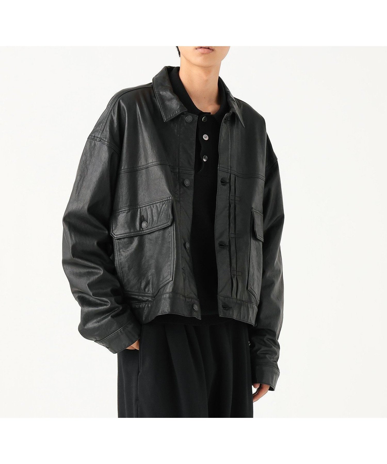 【ビームス/BEAMS / MEN】のワイドショートフィット シープレザー ジャケット インテリア・キッズ・メンズ・レディースファッション・服の通販 founy(ファニー) 　ファッション　Fashion　メンズファッション　Fashion for Men　ヴィンテージ　Vintage Style　ショート　Short, Short Length　ジャケット　Jacket, Outerwear　タンブラー　Tumbler, Travel Mug　トレンド　Trend, Trending Now　ブラウジング　Blouson Silhouette, Cinched Waist　ポケット　Pocket, Pocket Detail　ワイド　Wide, Wide Fit　エレガント 上品　Elegant　BLACK|ID: prp329100004867969 ipo3291000000036268001