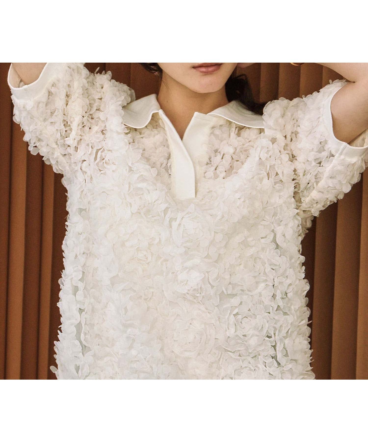 【その他のブランド/Other】の【2026SS】フラワーテクスチャー ポロシャツ シアー 襟付き 半袖 インテリア・キッズ・メンズ・レディースファッション・服の通販 founy(ファニー) 　ファッション　Fashion　レディースファッション　Fashion for Women　トップス・カットソー　Cut & Sew Tops　シャツ・ブラウス・オフィスカジュアル　Elegant Blouses & Button-Ups　ポロシャツ・きれいめカジュアル　Smart-Casual Polo Tops　アクセサリー　Fashion Accessories　ガーリー　Girly, Feminine Style　シアー　Sheer, See-Through　チュール　Tulip, Tulip Motif　デニム　Denim, Jeans Material　トレンド　Trend, Trending Now　フラワー　Flower, Floral　ブラウジング　Blouson Silhouette, Cinched Waist　ボトム　Bottoms, Lower Wear　ポロシャツ　Polo Shirt, Collared Tee　半袖　Short Sleeve, Half Sleeve　モチーフ　Motif, Design Theme　再入荷　Restock / Back in Stock　エレガント 上品　Elegant　2026年　2026　OWH|ID: prp329100004867983 ipo3291000000036268216