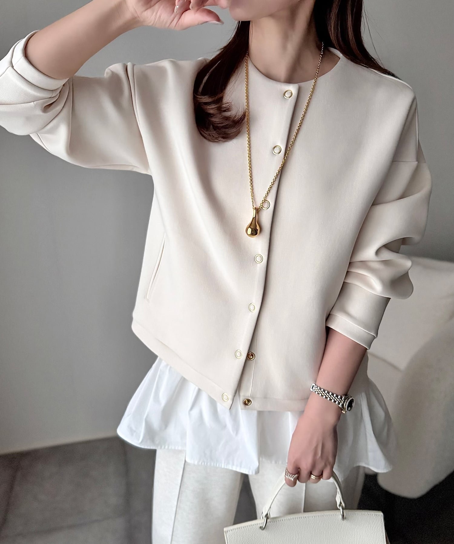 【スタイルドア/STYLEDOOR】のダンボールノーカラージャケット インテリア・キッズ・メンズ・レディースファッション・服の通販 founy(ファニー) 　ファッション　Fashion　レディースファッション　Fashion for Women　アウター　Coat / Outerwear Collection　レディースジャケット・軽アウター　Jackets　ノーカラージャケット / シンプル上品コーデ　Collarless Jackets　インナー　Innerwear　洗える　Machine Washable　キャミソール　Camisole, Spaghetti Strap Top　コンパクト　Compact, Small Size　シルバー　Silver, Metallic Silver　ジャケット　Jacket, Outerwear　ストレッチ　Stretch, Stretchy Fabric　タンク　Tank Top, Sleeveless Top　定番　Standard, Basic Item　プリント　Print, Printed Pattern　ベーシック　Basic, Essential　ボトム　Bottoms, Lower Wear　ボーダー　Border, Stripe　羽織　Haori, Light Jacket　エレガント 上品　Elegant　オフホワイト|ID: prp329100004867987 ipo3291000000036268274