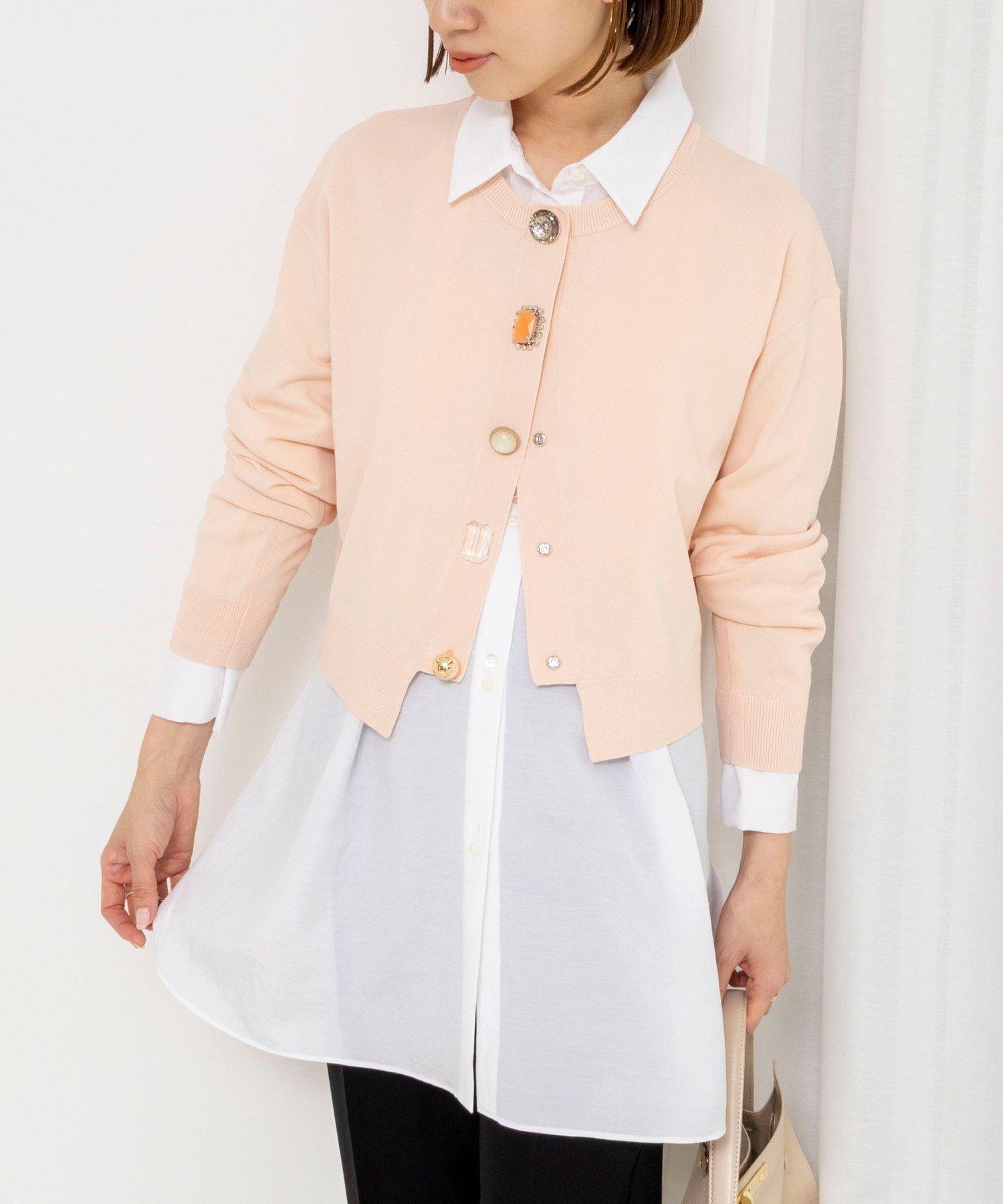 【ノーリーズ/NOLLEY'S】の《手洗い可能》ランダムビジューカーディガン インテリア・キッズ・メンズ・レディースファッション・服の通販 founy(ファニー) 　ファッション　Fashion　レディースファッション　Fashion for Women　トップス・カットソー　Cut & Sew Tops　カーディガン・羽織り　Layered Style Cardigans　カーディガン　Cardigan, Knitwear　コンパクト　Compact, Small Size　デニム　Denim, Jeans Material　トレンド　Trend, Trending Now　ビジュー　Bijou, Jewel-like Accent　ベビー　Baby, Babywear　レース　Lace, Lace Fabric　おすすめ　Recommended / Our Picks　夏　Summer　2026年　2026　ベビーピンク|ID: prp329100004867993 ipo3291000000036268382