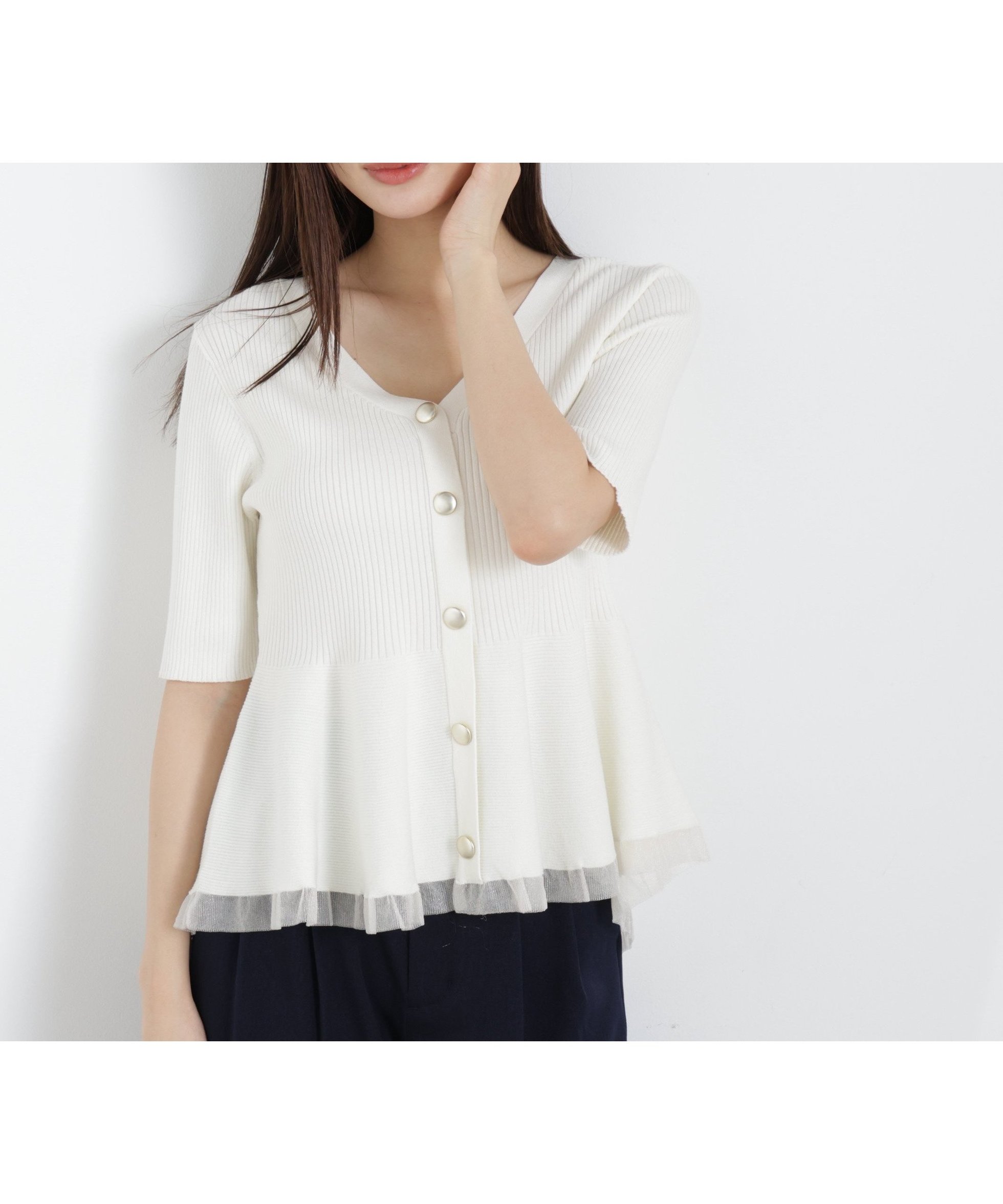 【プロポーション ボディドレッシング/PROPORTION BODY DRESSING】の部分シアーペプラムニット 26SS インテリア・キッズ・メンズ・レディースファッション・服の通販 founy(ファニー) 　ファッション　Fashion　レディースファッション　Fashion for Women　トップス・カットソー　Cut & Sew Tops　ニット　Knit Tops & Sweaters　シアー　Sheer, See-Through　フィット　Fit, Slim Fit　フロント　Front, Front Design　ペプラム　Peplum, Flared Hem　半袖　Short Sleeve, Half Sleeve　おすすめ　Recommended / Our Picks　2026年　2026　エクリュ1|ID: prp329100004868020 ipo3291000000036268911