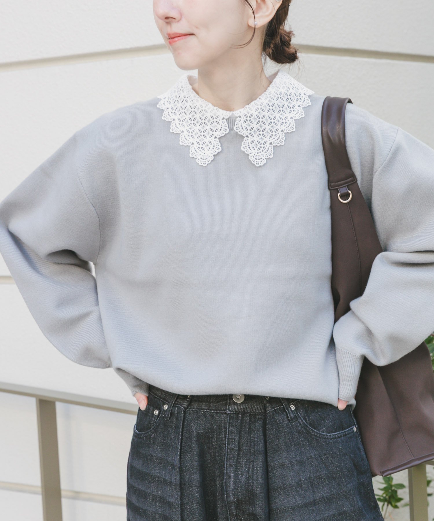 【アイテムズアーバンリサーチ/ITEMS URBAN RESEARCH】の衿レーススウェットライクニット インテリア・キッズ・メンズ・レディースファッション・服の通販 founy(ファニー) 　ファッション　Fashion　レディースファッション　Fashion for Women　トップス・カットソー　Cut & Sew Tops　ニット　Knit Tops & Sweaters　レディースパーカー・カジュアルフーディー　Casual Hoodies & Sweatshirts　スウェット・クルーネックトップス　Sweatshirts & Crewnecks / Relaxed Fit Sweat Tops　2025年　2025　2025春夏・S/S　Spring/Summer 2025 SS25　アクセサリー　Fashion Accessories　クラシカル　Classical, Vintage-Inspired　スウェット / スエット　Sweatshirt, Sweatwear　レース　Lace, Lace Fabric　エレガント 上品　Elegant　夏　Summer　S/S・春夏　SS, Spring/Summer, Warm Season　グレー|ID: prp329100004868026 ipo3291000000036269017