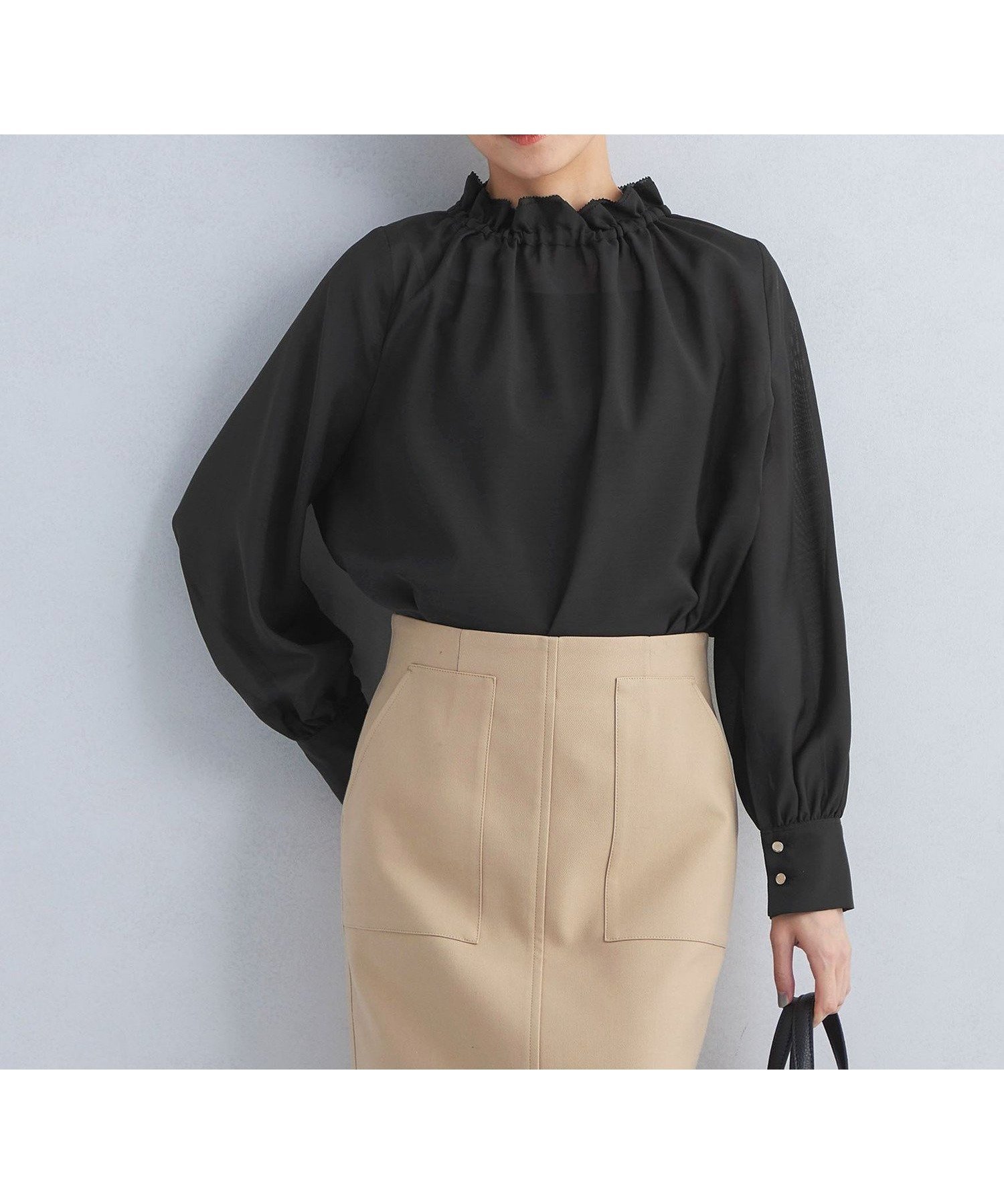 【ユナイテッドアローズ/UNITED ARROWS】のシアー ネック フリル 2WAY ブラウス インテリア・キッズ・メンズ・レディースファッション・服の通販 founy(ファニー) 　ファッション　Fashion　レディースファッション　Fashion for Women　トップス・カットソー　Cut & Sew Tops　シャツ・ブラウス・オフィスカジュアル　Elegant Blouses & Button-Ups　インナー　Innerwear　春　Spring　シアー　Sheer, See-Through　ジャケット　Jacket, Outerwear　ドット　Polka Dot, Dot Pattern　フェミニン　Feminine, Girly　フリル　Frill, Ruffle　冬　Winter / This Winter　アウトレット　Outlet / Clearance　おすすめ　Recommended / Our Picks　エレガント 上品　Elegant　ビジネス 仕事 通勤　Business / Work / Commuting　BLACK|ID: prp329100004868037 ipo3291000000036269169