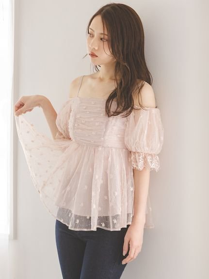 【スナイデル/SNIDEL】のバリエオフショルレースチュニック インテリア・キッズ・メンズ・レディースファッション・服の通販 founy(ファニー) 　ファッション　Fashion　レディースファッション　Fashion for Women　トップス・カットソー　Cut & Sew Tops　ウェーブ　Wavy Pattern　ギャザー　Gathered, Ruffled　シフォン　Chiffon, Lightweight Fabric　シャーリング　Shirring, Ruched　スマート　Smart, Elegant　チュール　Tulip, Tulip Motif　フィット　Fit, Slim Fit　フロント　Front, Front Design　ペプラム　Peplum, Flared Hem　ボヘミアン　Bohemian, Ethnic Style　レース　Lace, Lace Fabric　ロマンティック　Romantic, Feminine Style　おすすめ　Recommended / Our Picks　PBEG[036]|ID: prp329100004868050 ipo3291000000036269639