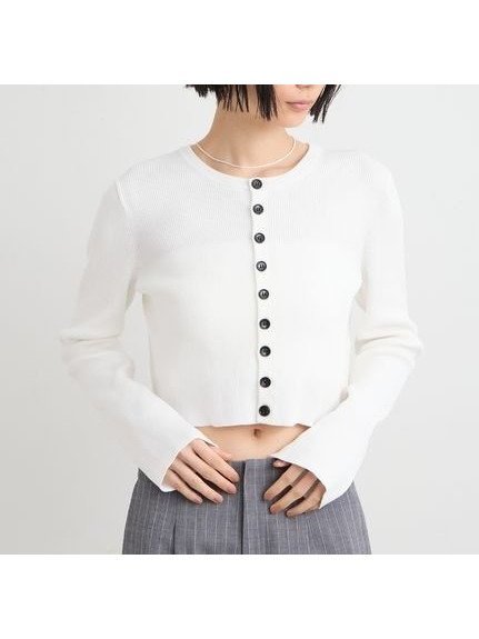 【ミースロエ/MIESROHE】のRIBショートニットカーデ インテリア・キッズ・メンズ・レディースファッション・服の通販 founy(ファニー) 　ファッション　Fashion　レディースファッション　Fashion for Women　トップス・カットソー　Cut & Sew Tops　ニット　Knit Tops & Sweaters　スマート　Smart, Elegant　ボトム　Bottoms, Lower Wear　定番　Standard, Basic Item　WHT[001]|ID: prp329100004868052 ipo3291000000036269658