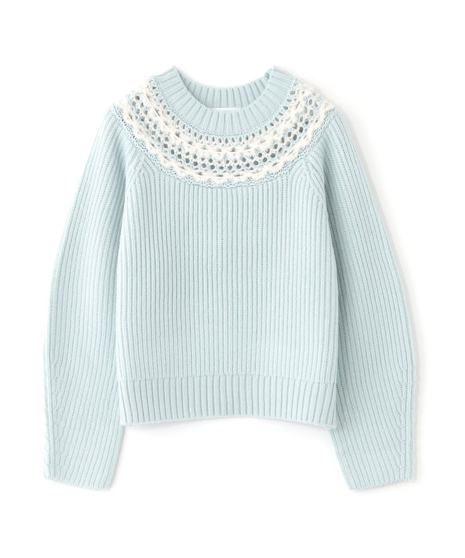 【ビアンカ/BIANCA】の【@BAILA掲載】【1枚で着映え】クロッシェ風ヨークデザインニット インテリア・キッズ・メンズ・レディースファッション・服の通販 founy(ファニー) 　雑誌掲載アイテム　Magazine Picks & Fashion Features　ファッション雑誌　Fashion Magazines　バイラ　BAILA　ファッション　Fashion　レディースファッション　Fashion for Women　トップス・カットソー　Cut & Sew Tops　ニット　Knit Tops & Sweaters　エレガント 上品　Elegant　春　Spring　秋　Autumn　かぎ針　Crochet　雑誌　Magazine, Fashion Magazine　デニム　Denim, Jeans Material　トレンド　Trend, Trending Now　定番　Standard, Basic Item　パステル　Pastel, Soft Color　ファブリック　Fabric, Textile　ヨーク　Yoke, Yoke Design　レース　Lace, Lace Fabric　冬　Winter / This Winter　おすすめ　Recommended / Our Picks　ライトブルー|ID: prp329100004868070 ipo3291000000036269981