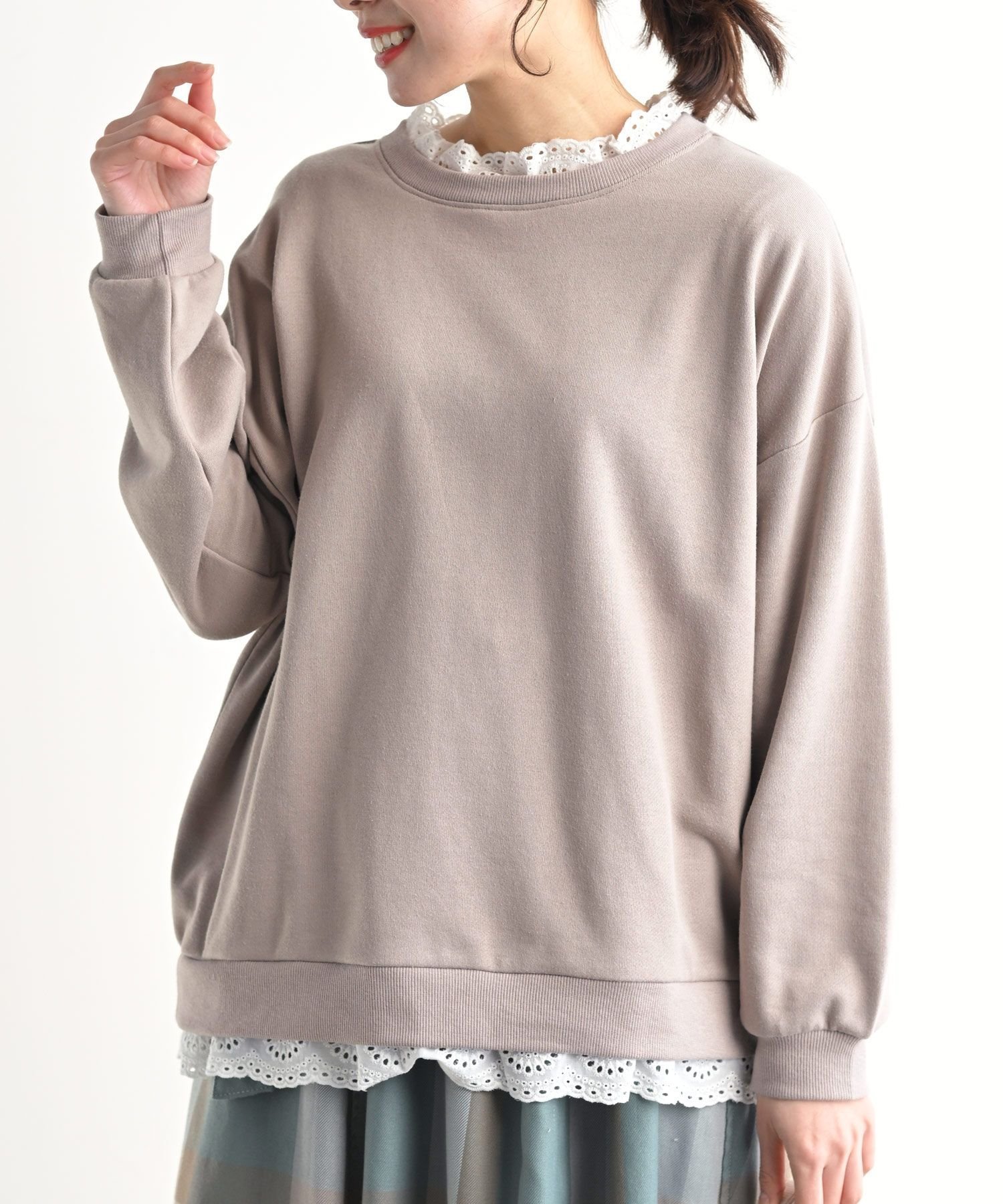 【アールピーエス/rps】の裏毛レース付きプルオーバー インテリア・キッズ・メンズ・レディースファッション・服の通販 founy(ファニー) 　ファッション　Fashion　レディースファッション　Fashion for Women　トップス・カットソー　Cut & Sew Tops　カジュアルプルオーバー・ニットトップス　Pullovers & Knit Tops / Casual Pullovers　ガーリー　Girly, Feminine Style　ショルダー　Shoulder, Shoulder Strap　ドロップ　Drop Shoulder, Dropped Style　レース　Lace, Lace Fabric　再入荷　Restock / Back in Stock　ピンク|ID: prp329100004868073 ipo3291000000036270062