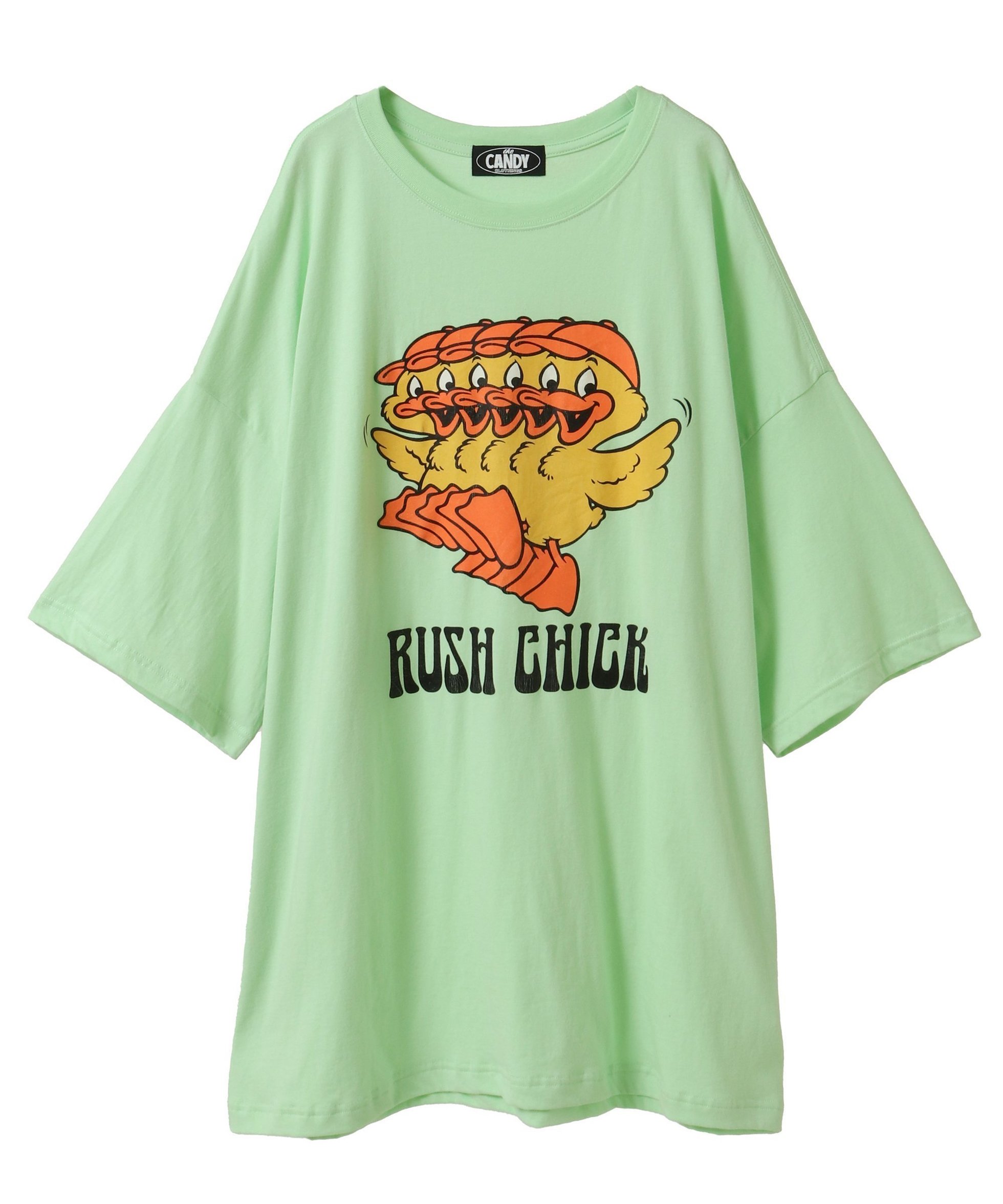 【キャンディストリッパー/Candy Stripper】のRUSH CHICK BIG BIG TEE インテリア・キッズ・メンズ・レディースファッション・服の通販 founy(ファニー) 　ファッション　Fashion　レディースファッション　Fashion for Women　グラフィック　Graphic, Graphic Design　ルーズ　Loose, Oversized　LIGHT GREEN|ID: prp329100004868090 ipo3291000000036270278