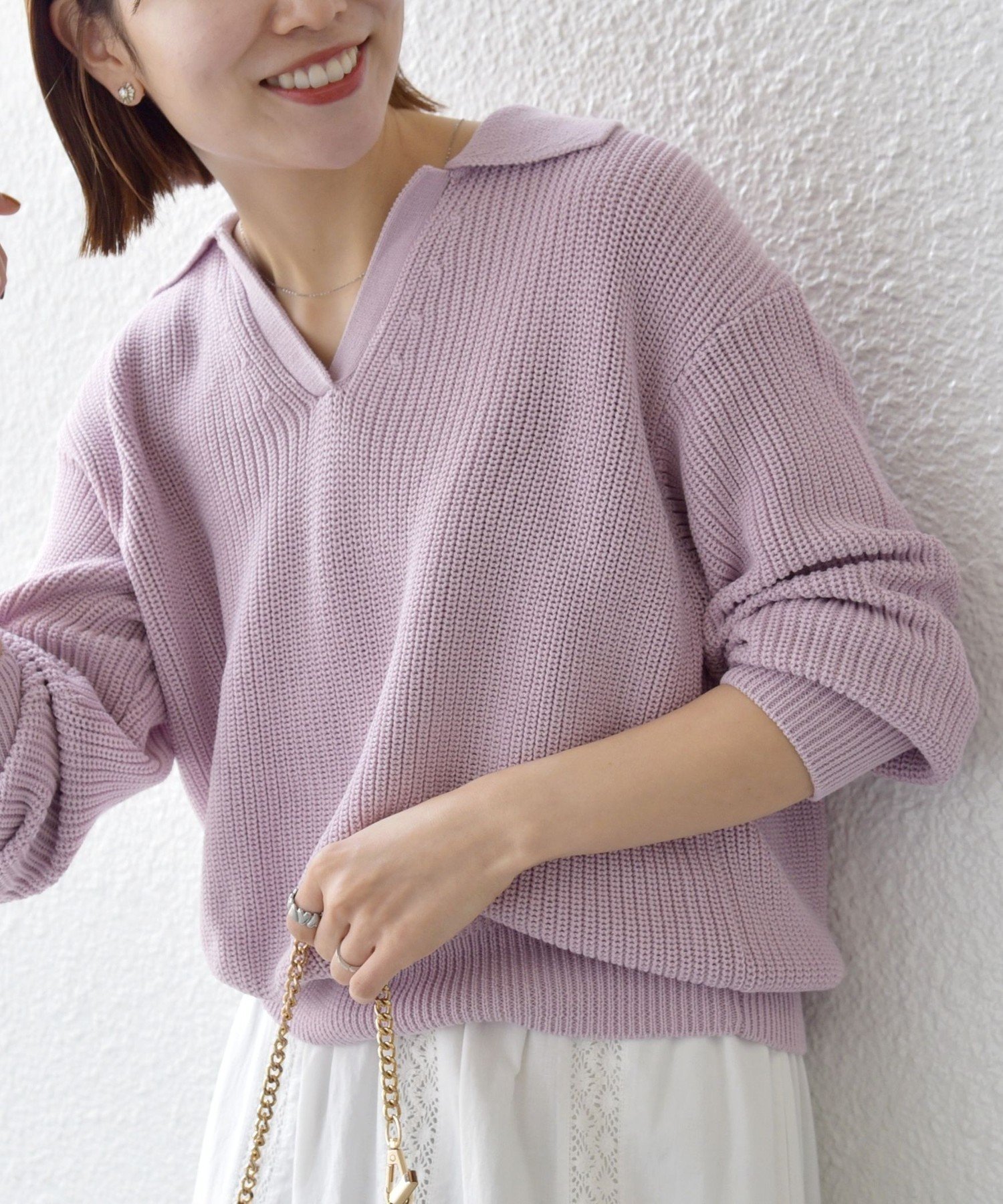 【シップス フォー ウィメン/SHIPS】のSHIPS any 手洗い可能 コットン ミックス スキッパー ポロ ニット プルオーバー インテリア・キッズ・メンズ・レディースファッション・服の通販 founy(ファニー) 　ファッション　Fashion　レディースファッション　Fashion for Women　トップス・カットソー　Cut & Sew Tops　ニット　Knit Tops & Sweaters　カジュアルプルオーバー・ニットトップス　Pullovers & Knit Tops / Casual Pullovers　春　Spring　洗える　Machine Washable　畦　Ribbed Knit　キャミ　Camisole, Cami Top　ショルダー　Shoulder, Shoulder Strap　スキッパー　Skipper, Open Collar　タンク　Tank Top, Sleeveless Top　ドロップ　Drop Shoulder, Dropped Style　ミックス　Mix, Mixed Style　ラベンダー　Lavender　リラックス　Relax, Relaxed Fit　ルーズ　Loose, Oversized　おすすめ　Recommended / Our Picks　2026年　2026　ラベンダー|ID: prp329100004868101 ipo3291000000036270452