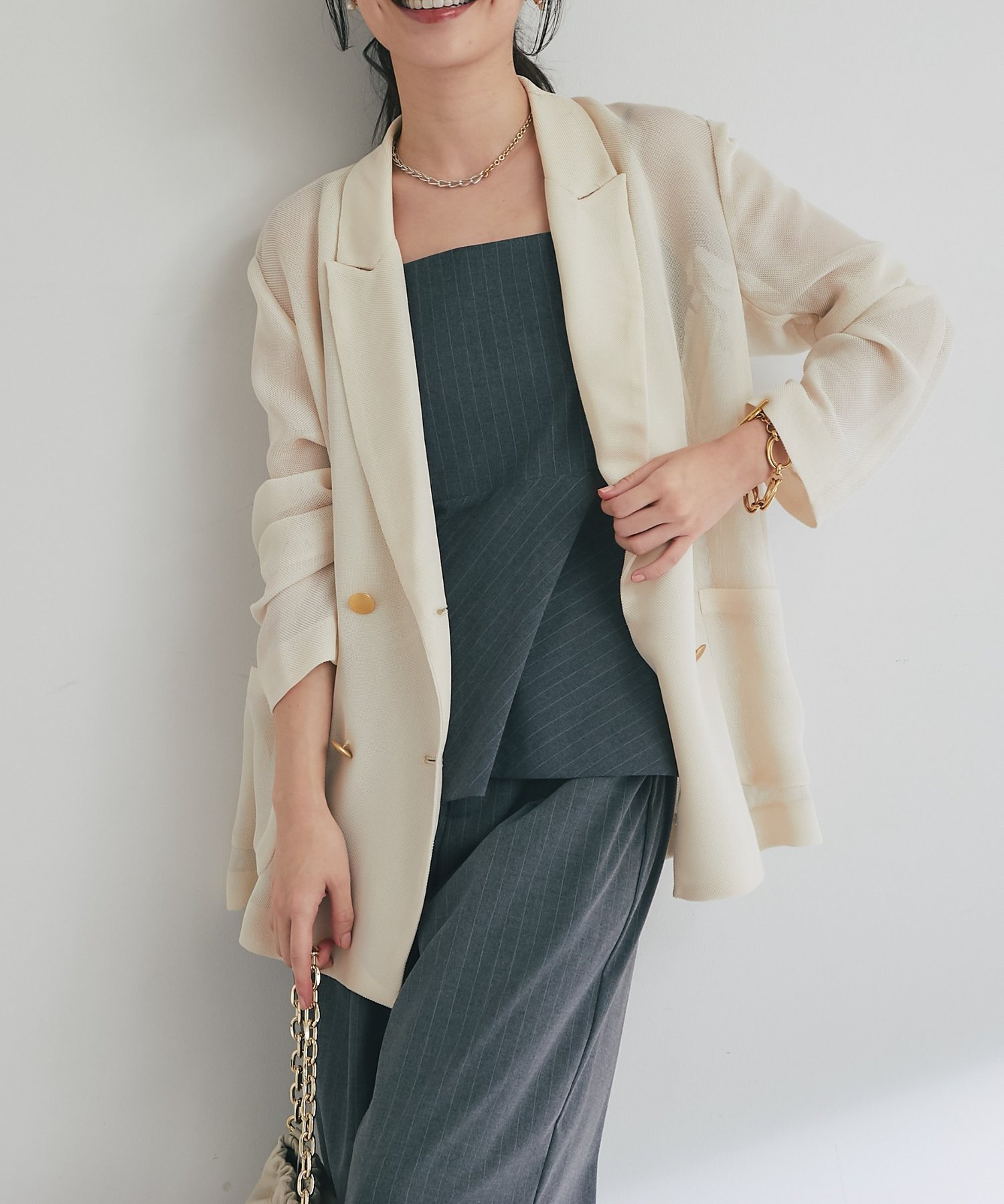 【ラブティックボンボン/La boutique BonBon】の【新色オフホワイト・ライトグレー登場!】メッシュメタルボタンライトジャケット インテリア・キッズ・メンズ・レディースファッション・服の通販 founy(ファニー) 　ファッション　Fashion　レディースファッション　Fashion for Women　アウター　Coat / Outerwear Collection　レディースジャケット・軽アウター　Jackets　おすすめ　Recommended / Our Picks　サテン　Satin, Glossy Fabric　ジャケット　Jacket, Outerwear　タンク　Tank Top, Sleeveless Top　デニム　Denim, Jeans Material　トレンド　Trend, Trending Now　メッシュ　Mesh, Net Fabric　エレガント 上品　Elegant　人気　Popular, Best Seller　羽織　Haori, Light Jacket　アイボリー|ID: prp329100004868392 ipo3291000000036274436