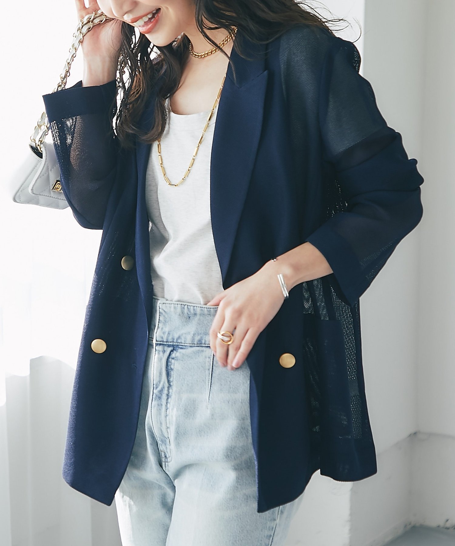 【ラブティックボンボン/La boutique BonBon】の【新色オフホワイト・ライトグレー登場!】メッシュメタルボタンライトジャケット インテリア・キッズ・メンズ・レディースファッション・服の通販 founy(ファニー) 　ファッション　Fashion　レディースファッション　Fashion for Women　アウター　Coat / Outerwear Collection　レディースジャケット・軽アウター　Jackets　おすすめ　Recommended / Our Picks　サテン　Satin, Glossy Fabric　ジャケット　Jacket, Outerwear　タンク　Tank Top, Sleeveless Top　デニム　Denim, Jeans Material　トレンド　Trend, Trending Now　メッシュ　Mesh, Net Fabric　エレガント 上品　Elegant　人気　Popular, Best Seller　羽織　Haori, Light Jacket　ネイビー|ID: prp329100004868392 ipo3291000000036274438