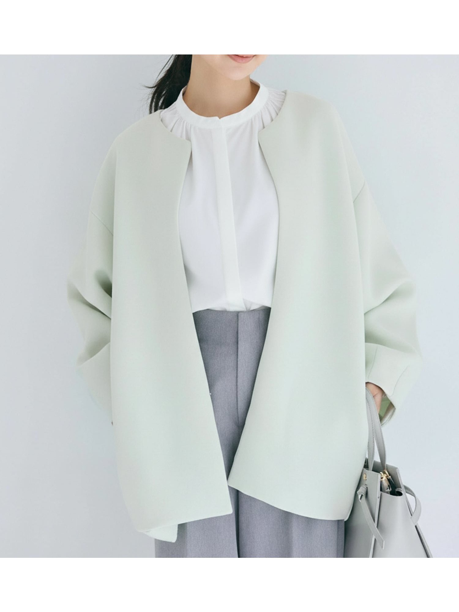 【コカ/COCA】の【セレモニー】ダンボールノーカラーコート インテリア・キッズ・メンズ・レディースファッション・服の通販 founy(ファニー) 　ファッション　Fashion　レディースファッション　Fashion for Women　アウター　Coat / Outerwear Collection　コート・ロングコート・ピーコート　Long Coats, Peacoats & More　オケージョン　Occasion Wear　春　Spring　シンプル　Simple, Minimal　スウェット / スエット　Sweatshirt, Sweatwear　セットアップ　Set-Up, Coordinated Outfit　長袖　Long Sleeve, Full Sleeve　フォーマル　Formal, Dressy　フロント　Front, Front Design　ポケット　Pocket, Pocket Detail　無地　Plain, Solid Color　おすすめ　Recommended / Our Picks　エレガント 上品　Elegant　セレモニー　Ceremony　入学式　Entrance Ceremony　卒業式　Graduation Ceremony　ビジネス 仕事 通勤　Business / Work / Commuting　2026年　2026　Lt.green|ID: prp329100004868394 ipo3291000000036274508