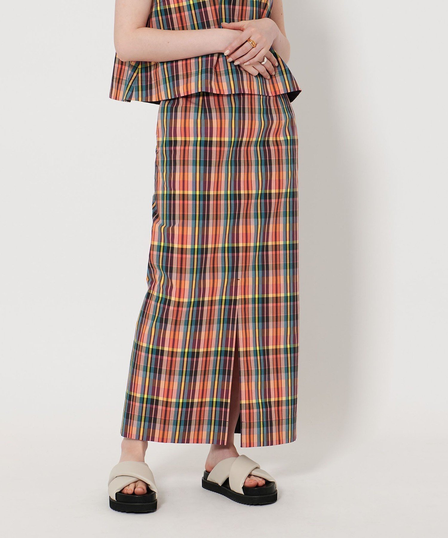 【ユナイテッドアローズ/UNITED ARROWS】のチェック タイトマキシ スカート インテリア・キッズ・メンズ・レディースファッション・服の通販 founy(ファニー) 　ファッション　Fashion　レディースファッション　Fashion for Women　スカート　Skirts　イエロー　Yellow　オレンジ　Orange　シンプル　Simple, Minimal　セットアップ　Set-Up, Coordinated Outfit　チェック　Check, Plaid, Tartan　ブロック　Block, Solid Block Pattern　別注　Limited Edition, Custom Order　モダン　Modern, Contemporary　アウトレット　Outlet / Clearance　おすすめ　Recommended / Our Picks　その他4|ID: prp329100004868418 ipo3291000000036275211