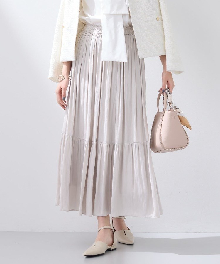 【インディヴィ/INDIVI】の【洗える/丈調整可能】ギャザーフレアスカート インテリア・キッズ・メンズ・レディースファッション・服の通販 founy(ファニー) 　ファッション　Fashion　レディースファッション　Fashion for Women　スカート　Skirts　Aライン・フレアスカート　A-Line & Flared Skirts　おすすめ　Recommended / Our Picks　サテン　Satin, Glossy Fabric　ジャケット　Jacket, Outerwear　スマート　Smart, Elegant　ポケット　Pocket, Pocket Detail　エレガント 上品　Elegant　洗える　Machine Washable　グレージュ|ID: prp329100004868420 ipo3291000000036275228