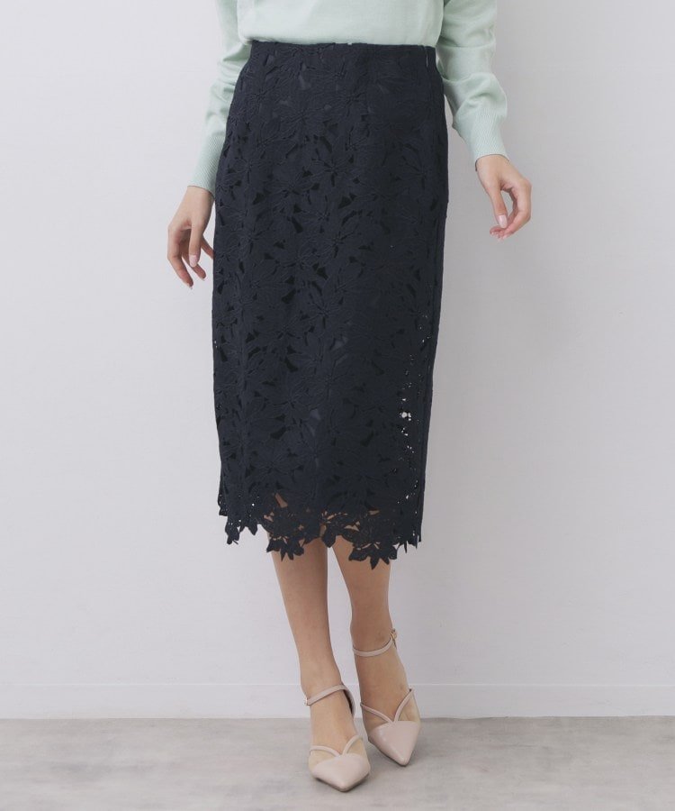【インデックス/INDEX】のフラワーレースタイトスカート【洗濯機OK】《XS~3L》 インテリア・キッズ・メンズ・レディースファッション・服の通販 founy(ファニー) 　ファッション　Fashion　レディースファッション　Fashion for Women　スカート　Skirts　グログラン　Grosgrain, Grosgrain Ribbon　サテン　Satin, Glossy Fabric　スマート　Smart, Elegant　フィット　Fit, Slim Fit　フラワー　Flower, Floral　ポケット　Pocket, Pocket Detail　モチーフ　Motif, Design Theme　レース　Lace, Lace Fabric　エレガント 上品　Elegant　定番　Standard, Basic Item　ネイビー|ID: prp329100004868432 ipo3291000000036275434