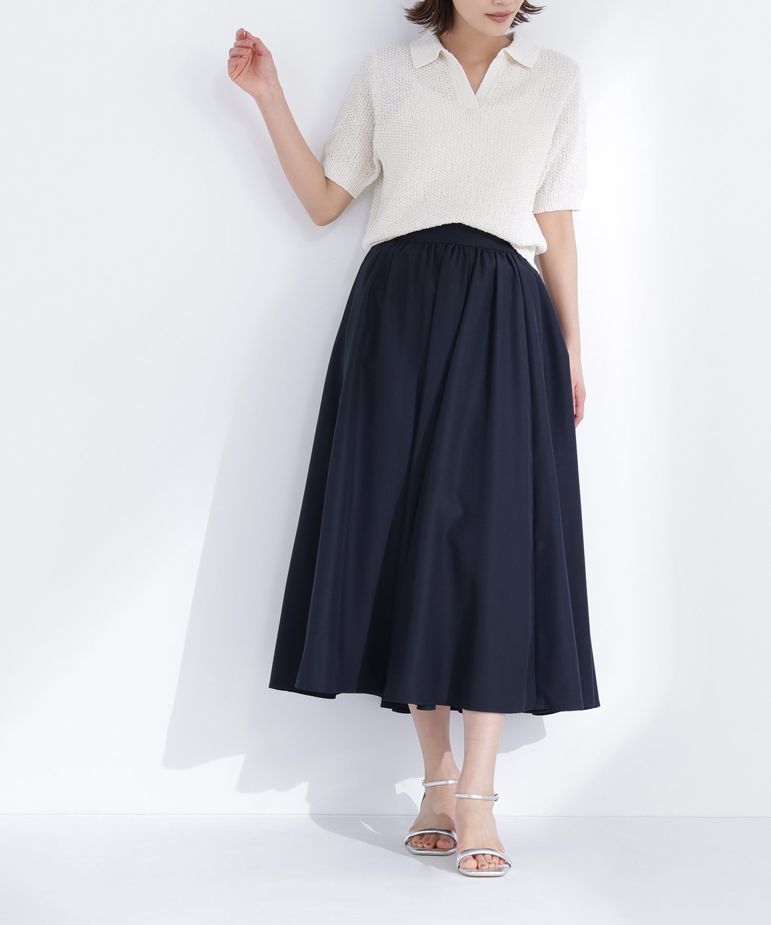 【ナチュラル ビューティー ベーシック/NATURAL BEAUTY BASIC】のふんわり春風フレアスカート インテリア・キッズ・メンズ・レディースファッション・服の通販 founy(ファニー) 　ファッション　Fashion　レディースファッション　Fashion for Women　スカート　Skirts　Aライン・フレアスカート　A-Line & Flared Skirts　エアリー　Airy Texture　ギャザー　Gathered, Ruffled　トレンド　Trend, Trending Now　フレア　Flare, Flared　春　Spring　ネイビー|ID: prp329100004868433 ipo3291000000036275442