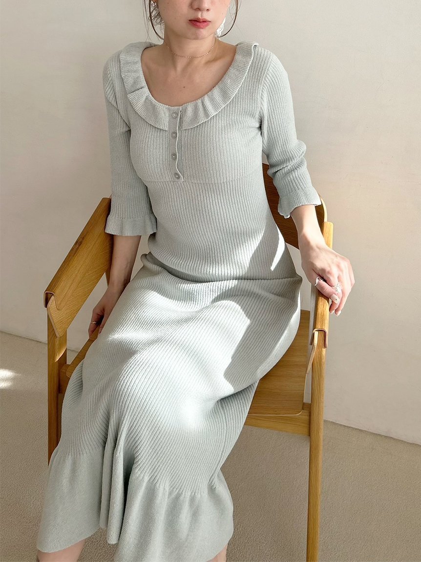 【スナイデル ホーム/SNIDEL HOME】のニットフリルワンピース インテリア・キッズ・メンズ・レディースファッション・服の通販 founy(ファニー) 　ファッション　Fashion　レディースファッション　Fashion for Women　ワンピース　Dresses　なめらか　Smooth, Silky Texture　スウィート　Sweet, Cute Style　スマート　Smart, Elegant　フリル　Frill, Ruffle　MNT[021]|ID: prp329100004868436 ipo3291000000036275540