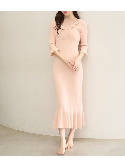 【スナイデル ホーム/SNIDEL HOME】のニットフリルワンピース インテリア・キッズ・メンズ・レディースファッション・服の通販 founy(ファニー) 　ファッション　Fashion　レディースファッション　Fashion for Women　ワンピース　Dresses　なめらか　Smooth, Silky Texture　スウィート　Sweet, Cute Style　スマート　Smart, Elegant　フリル　Frill, Ruffle　CORAL[062]|ID: prp329100004868436 ipo3291000000036275541