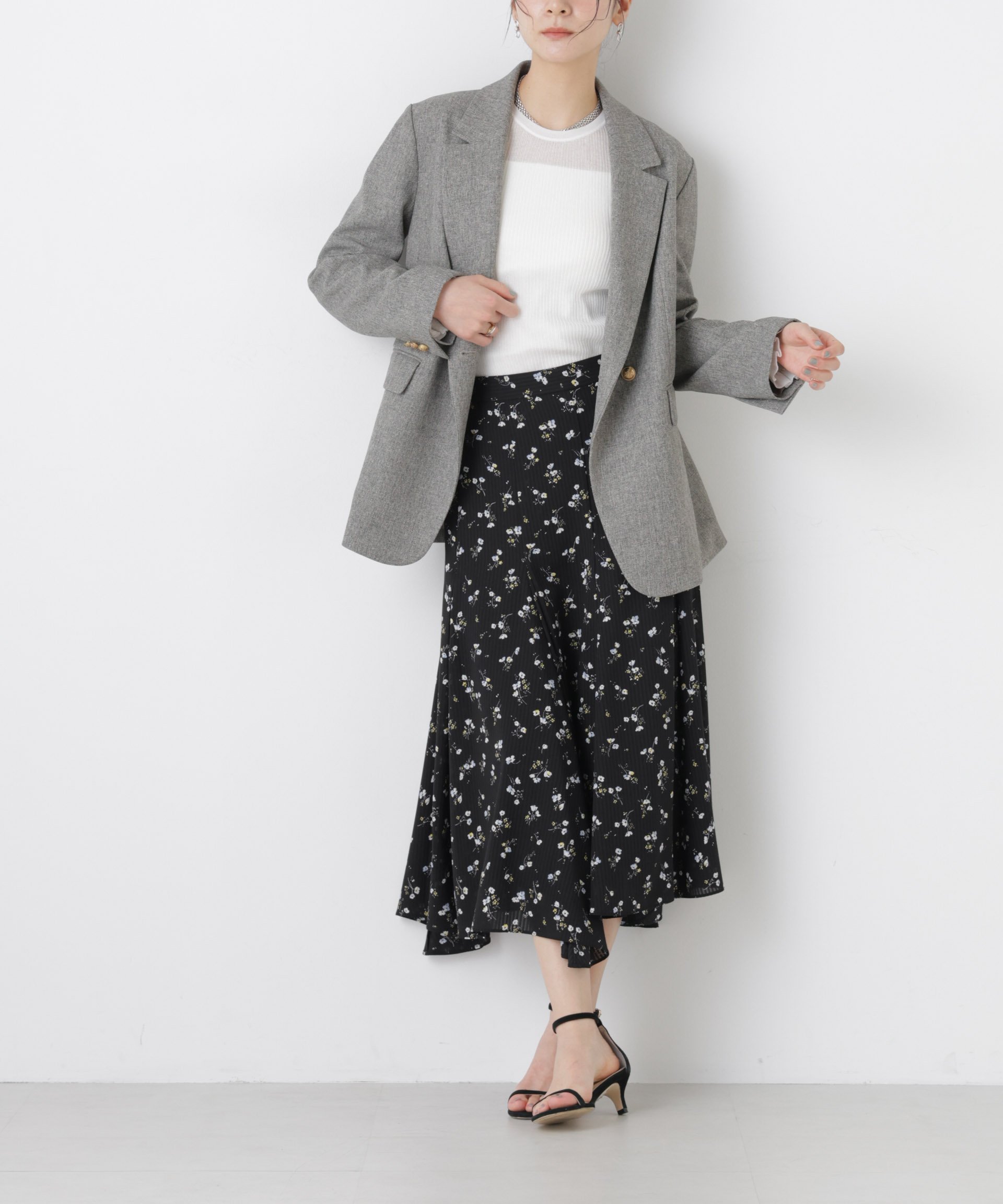 【ナノ ユニバース/nano universe】のフラワープリントイレヘムタックフレアスカート(セットアップ可) インテリア・キッズ・メンズ・レディースファッション・服の通販 founy(ファニー) 　ファッション　Fashion　レディースファッション　Fashion for Women　セットアップ　Matching Sets　スカート・ミニ/ミディ/マキシ　Skirts / Mini, Midi & Maxi Skirts　スカート　Skirts　Aライン・フレアスカート　A-Line & Flared Skirts　ウォッシャブル　Machine Washable　今季　This Season, Current Season　シアー　Sheer, See-Through　ジャケット　Jacket, Outerwear　ジョーゼット　Georgette, Semi-Sheer Fabric　セットアップ　Set-Up, Coordinated Outfit　ドレープ　Drape, Draping Fabric　フラワー　Flower, Floral　フレア　Flare, Flared　プリント　Print, Printed Pattern　マニッシュ　Mannish, Boyish　モノトーン　Monotone, Black and White　ロマンティック　Romantic, Feminine Style　おすすめ　Recommended / Our Picks　2026年　2026　ブラック|ID: prp329100004868441 ipo3291000000036275684