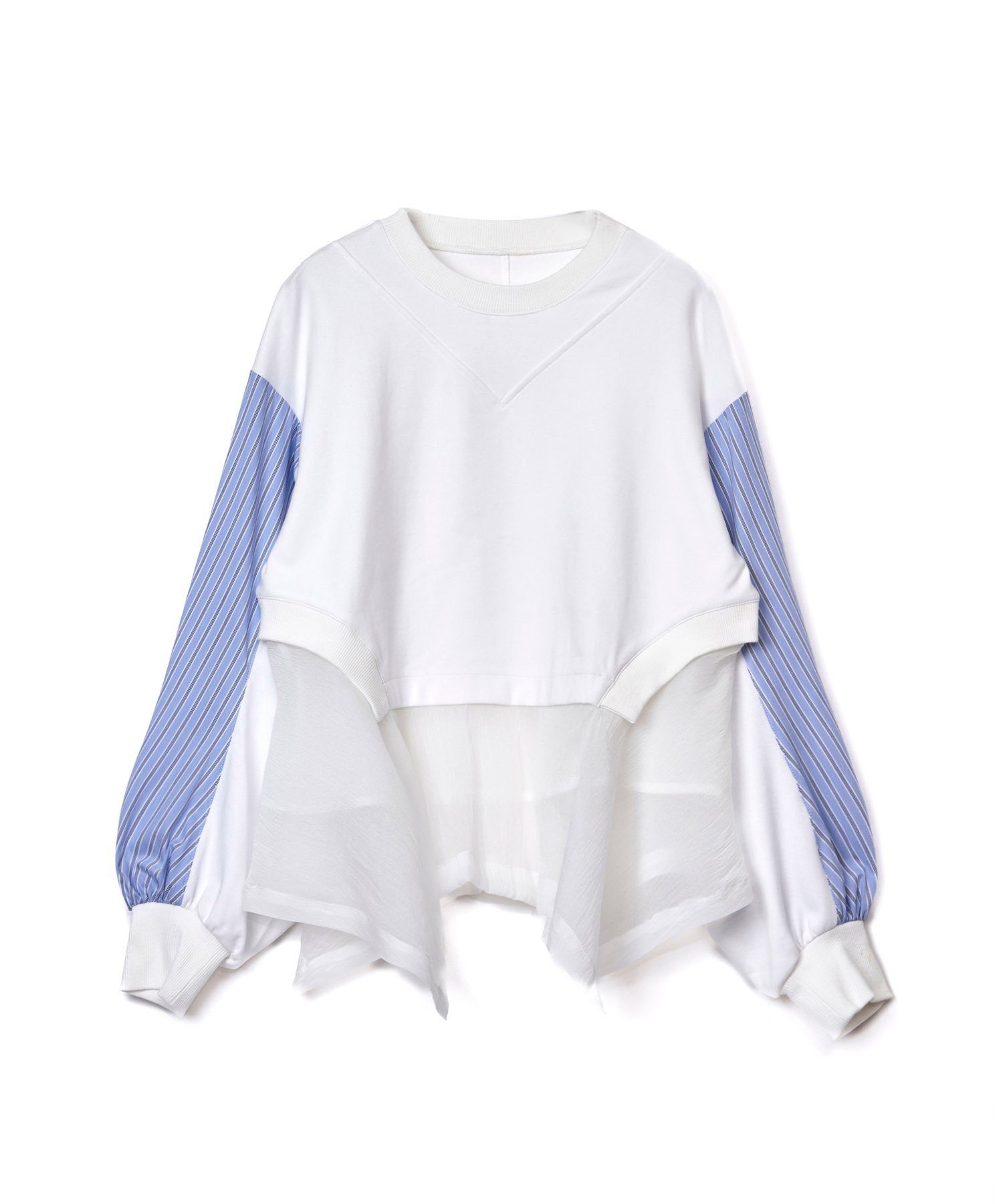 【アウラアイラ/AULA AILA】のSTRIPE SLEEVE PULLOVER インテリア・キッズ・メンズ・レディースファッション・服の通販 founy(ファニー) 　ファッション　Fashion　レディースファッション　Fashion for Women　トップス・カットソー　Cut & Sew Tops　カジュアルプルオーバー・ニットトップス　Pullovers & Knit Tops / Casual Pullovers　2026年　2026　シアー　Sheer, See-Through　ストライプ　Stripe, Striped Pattern　ペプラム　Peplum, Flared Hem　ロング　Long, Long-Length　夏　Summer　S/S・春夏　SS, Spring/Summer, Warm Season　OFF WHITE|ID: prp329100004869064 ipo3291000000036283704